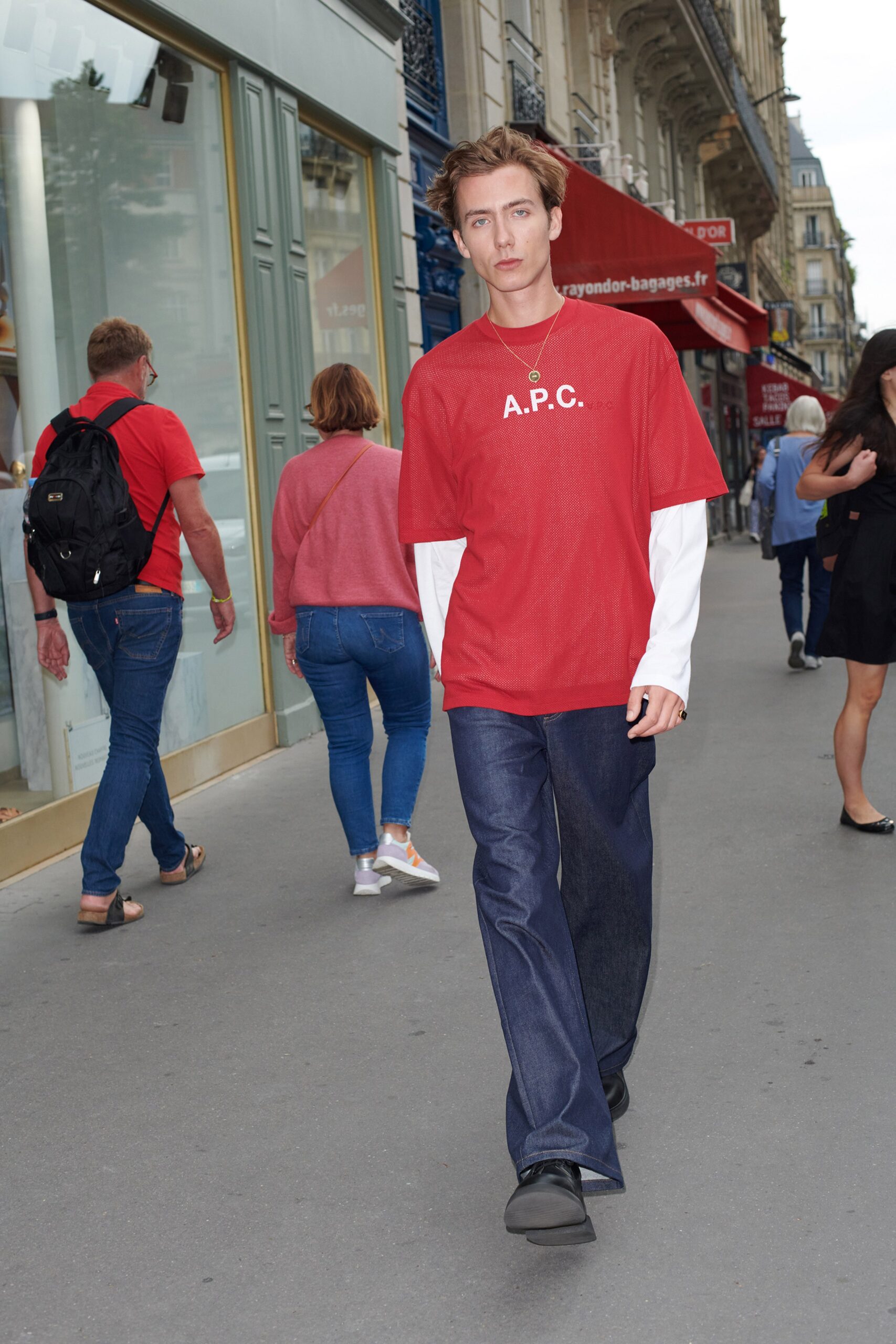 red cotton long-sleeve relaxed t-shirt