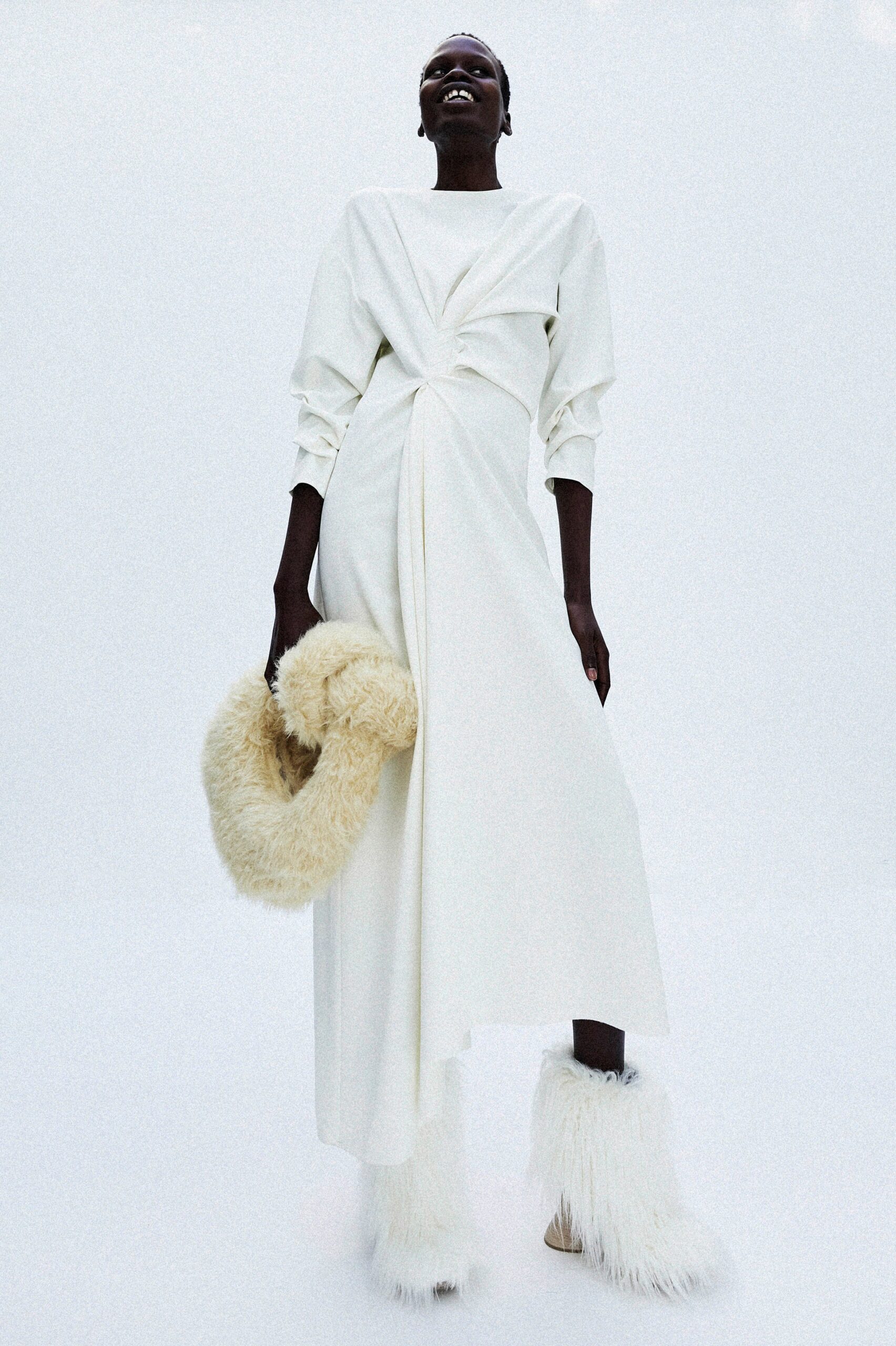 white fur fitted padded shoes