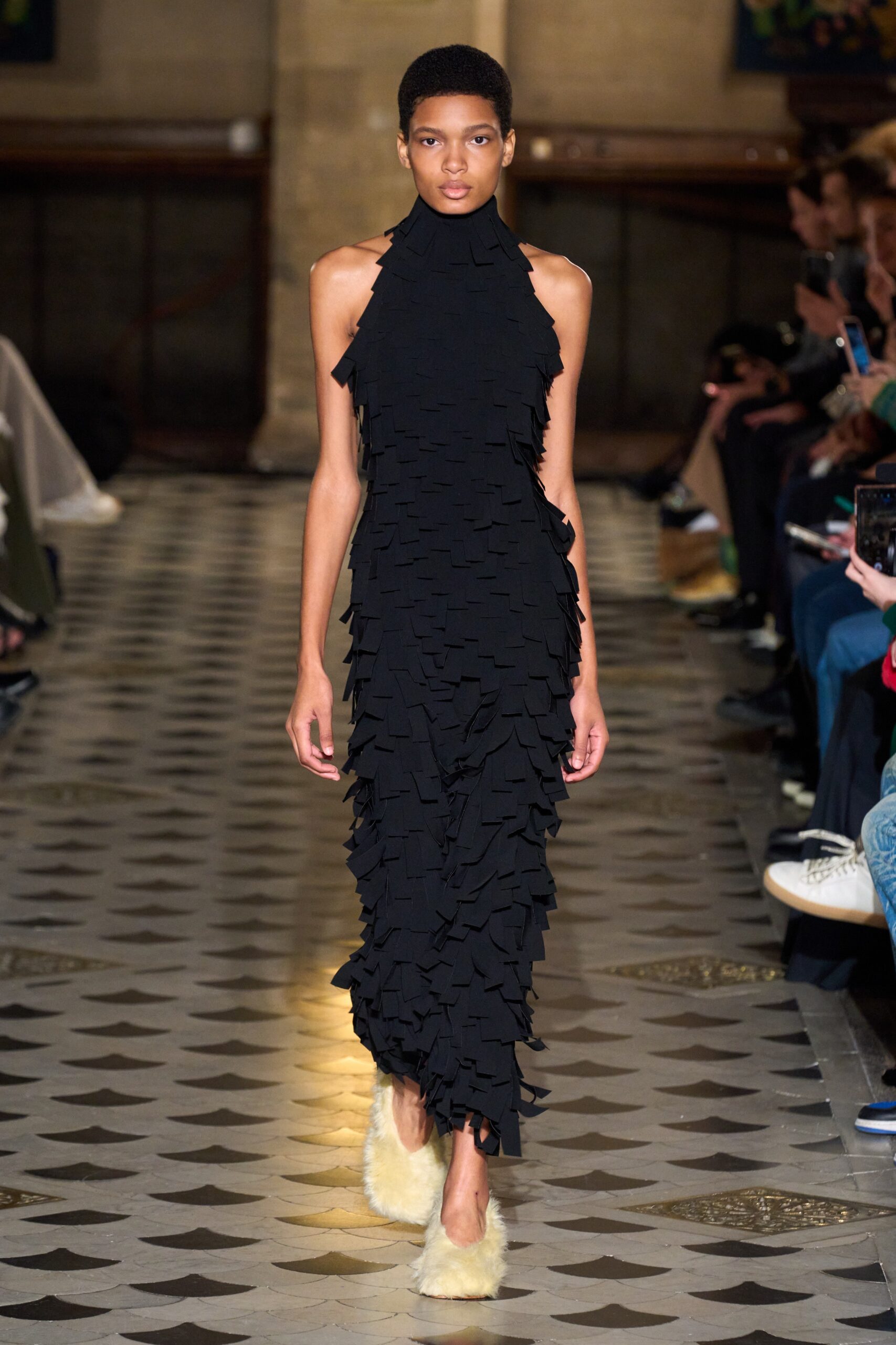 black fringed sleeveless dress