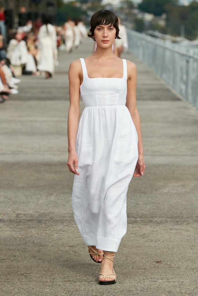 white linen sleeveless dress
