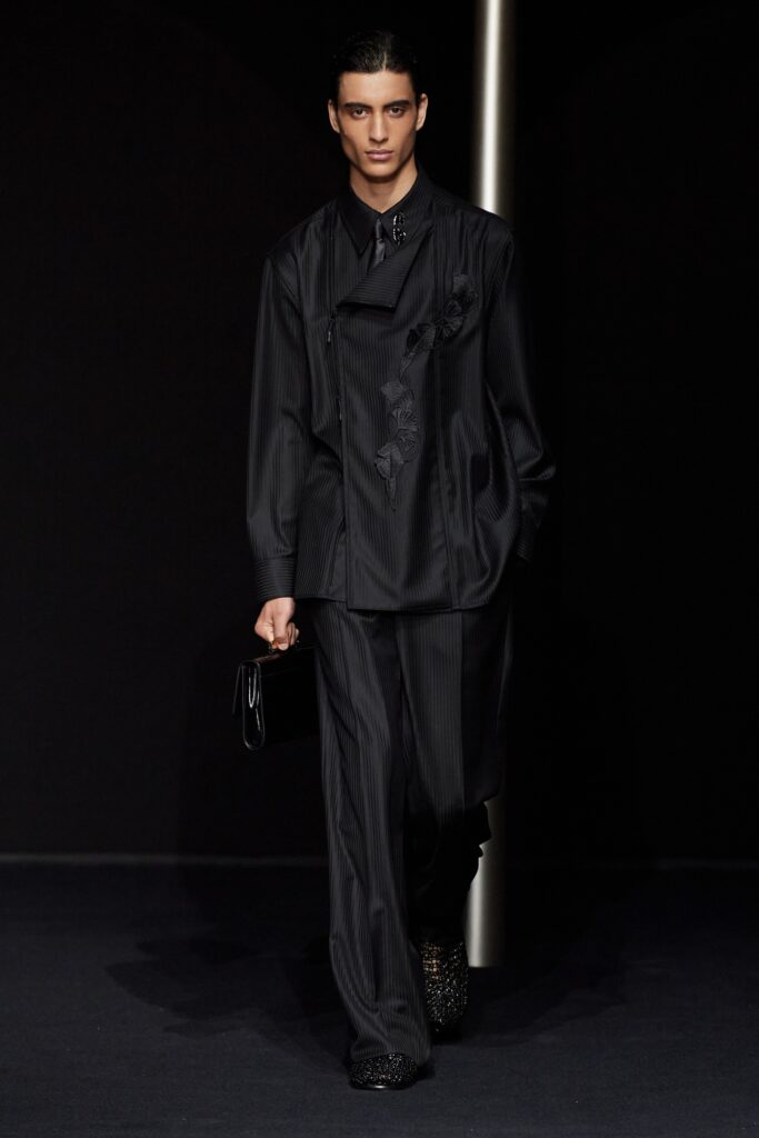 black silk fitted suit