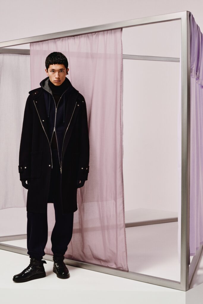 black wool coat with hoodie