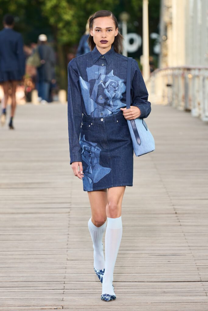 blue denim shirt-dress and skirt