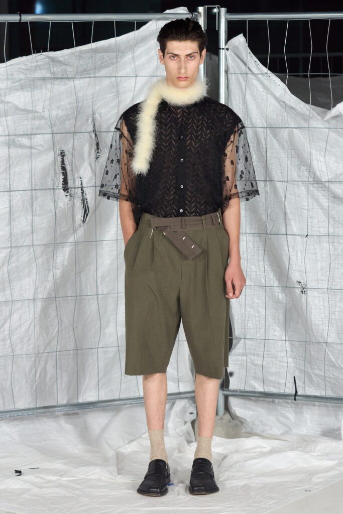 black lace top with green shorts