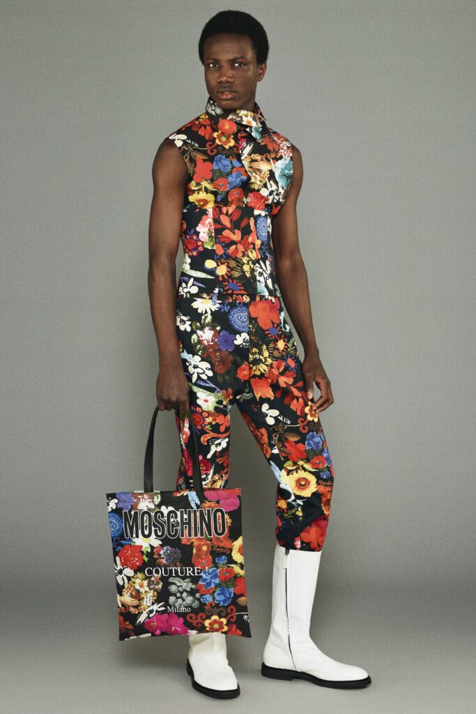 floral printed jumpsuit with white boots