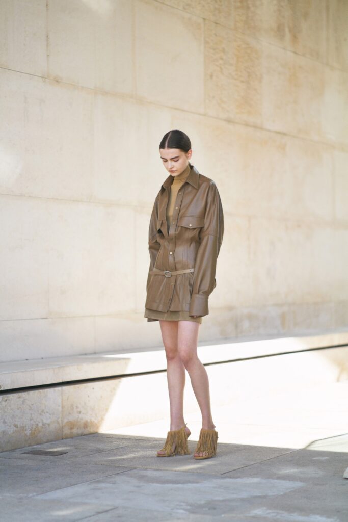 brown leather mini dress