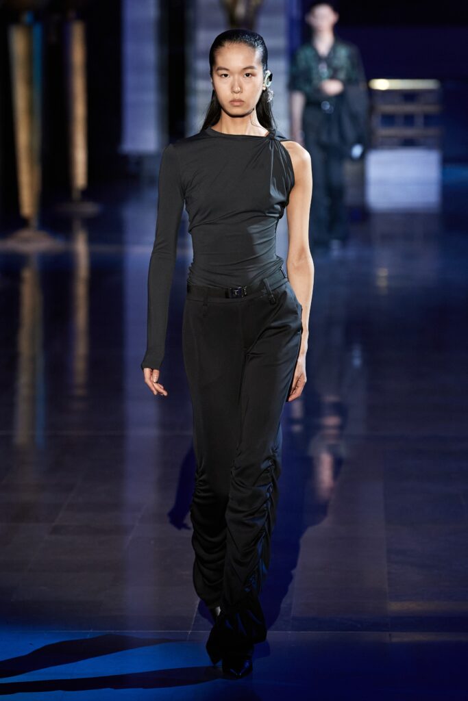 black fitted top and pants