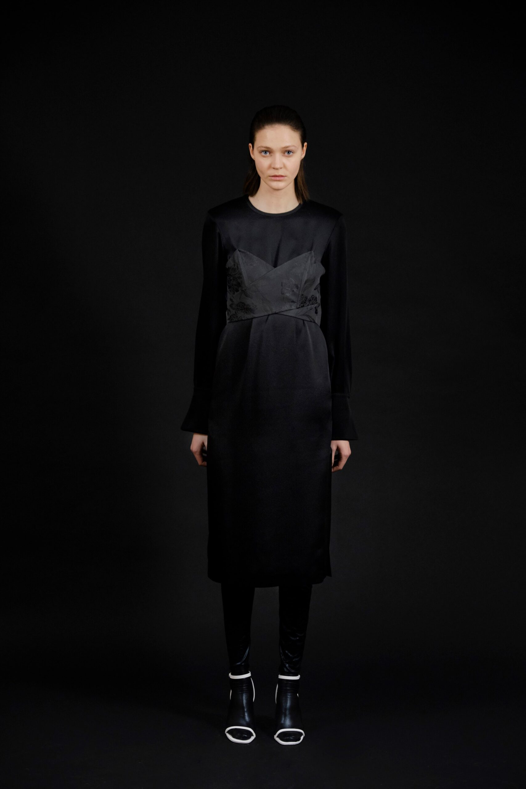 black silk long-sleeve dress