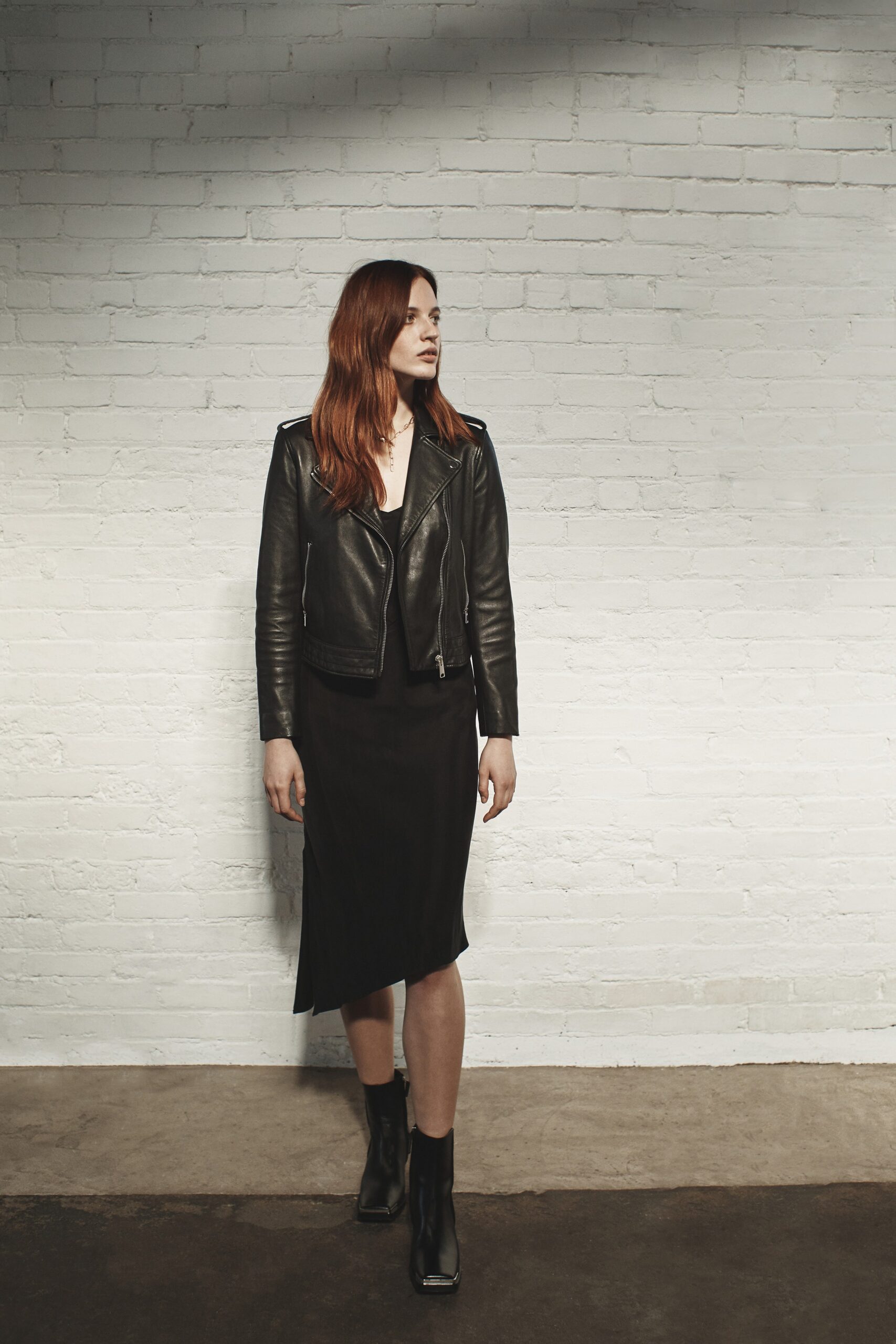 black leather dress and jacket