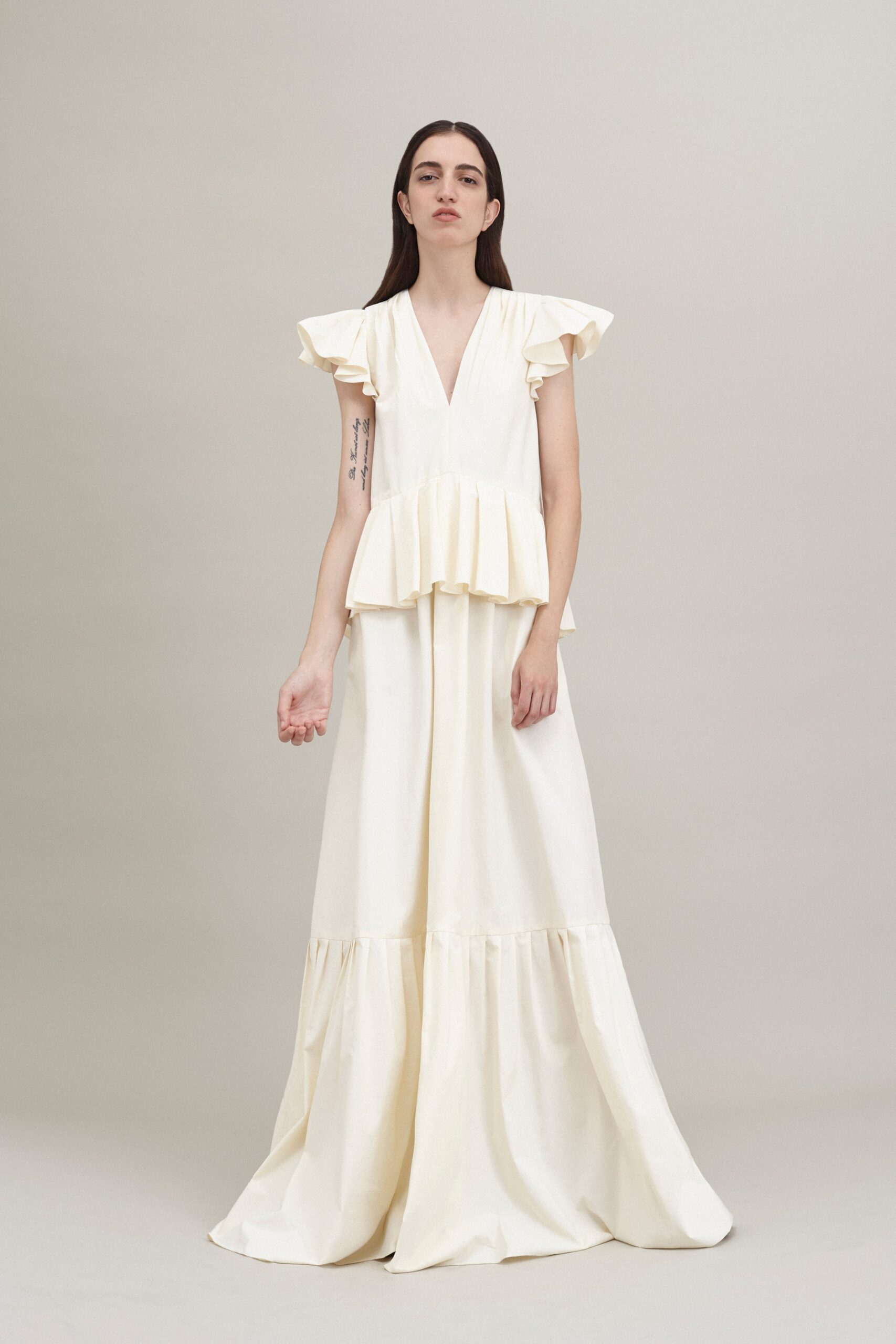 white pleated maxi dress