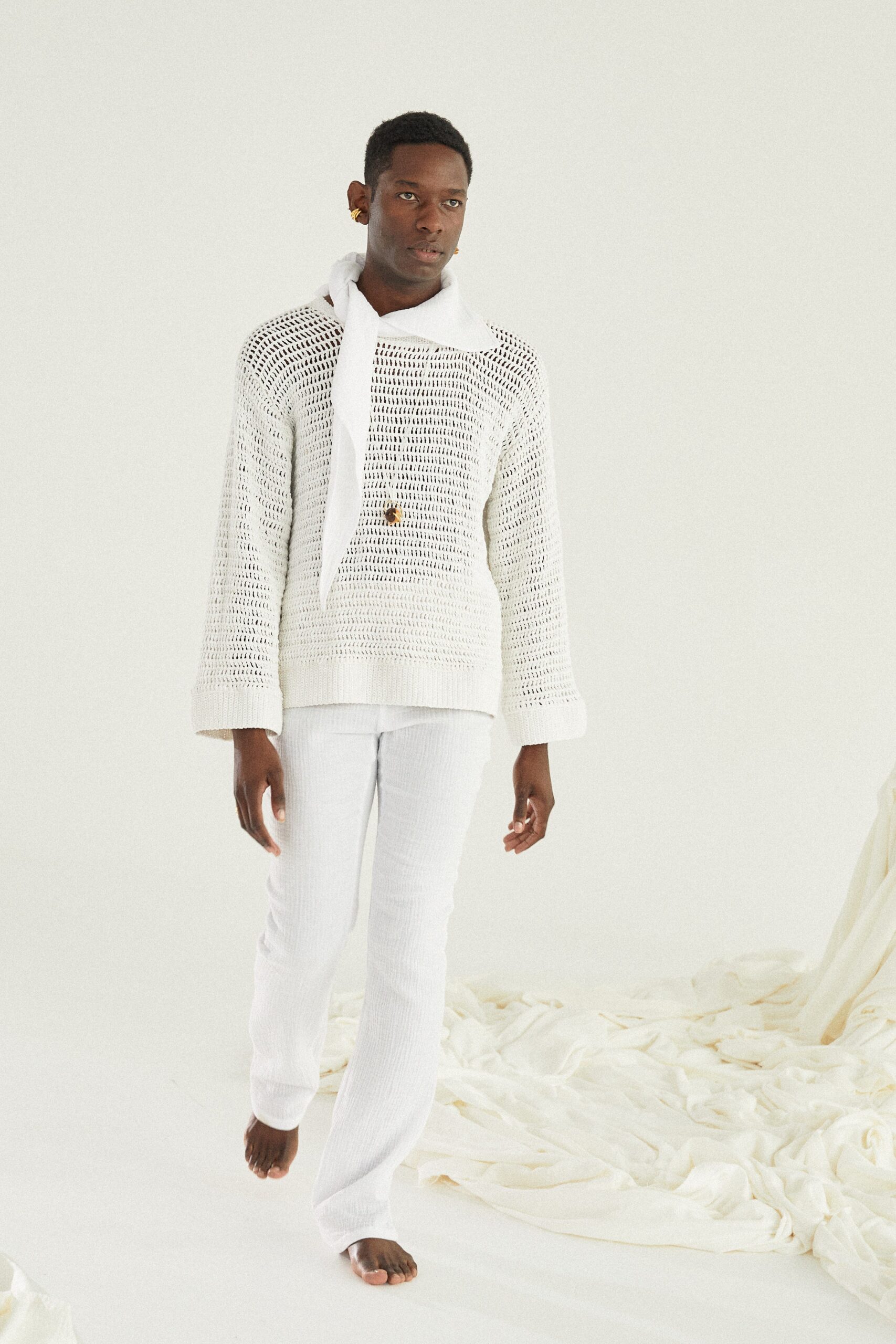 white knit sweater and pants