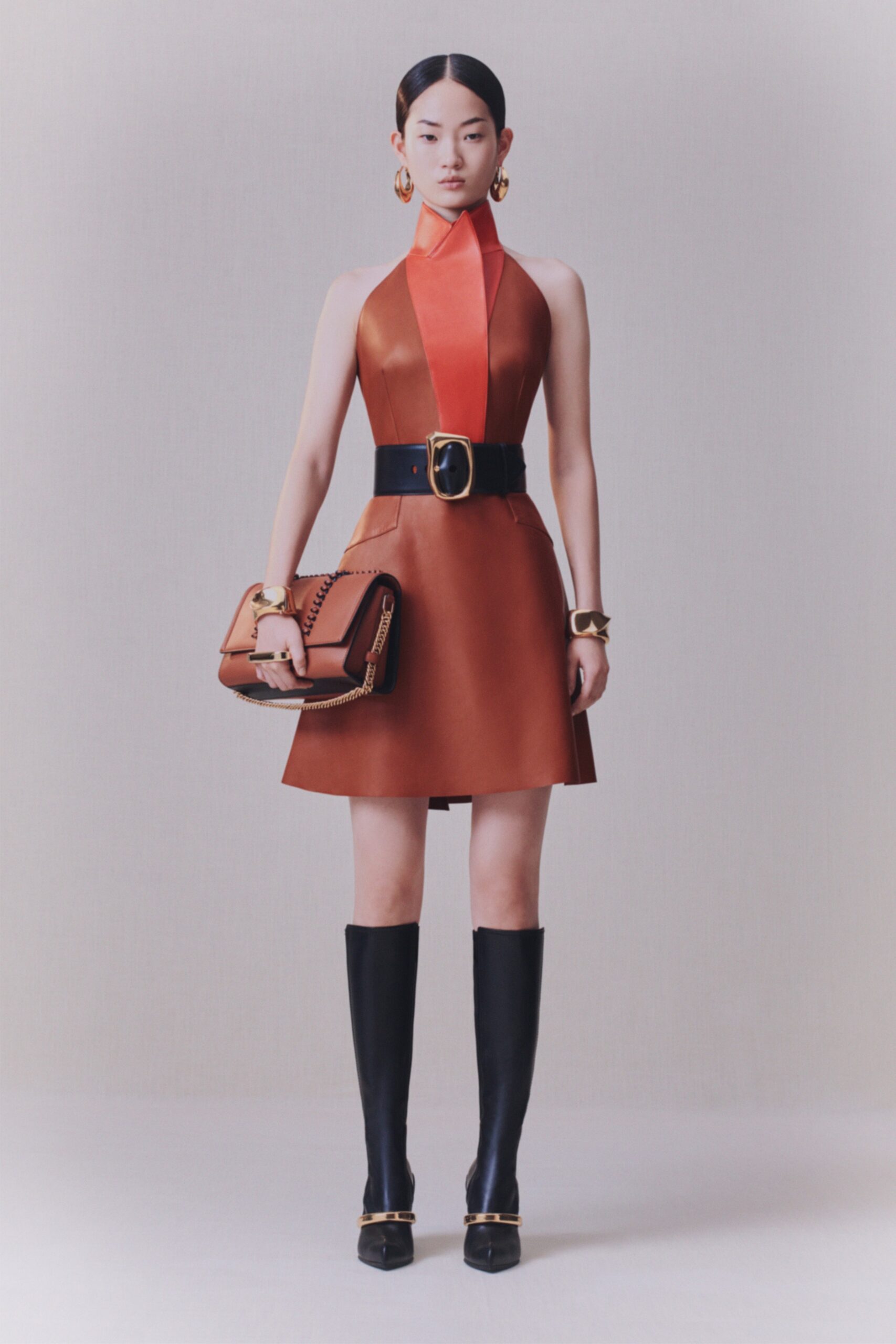 brown leather structured bag