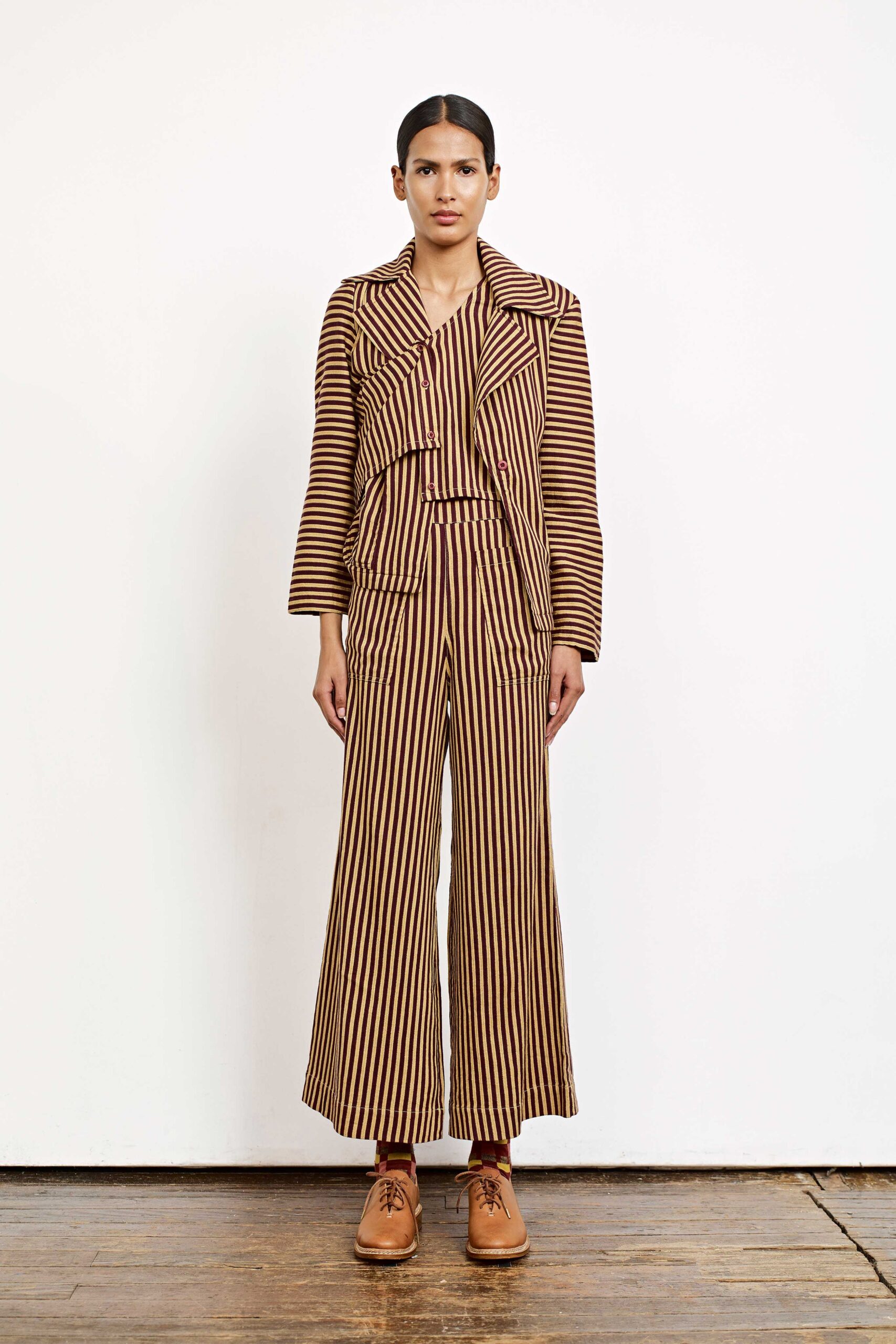 striped brown tailored suit