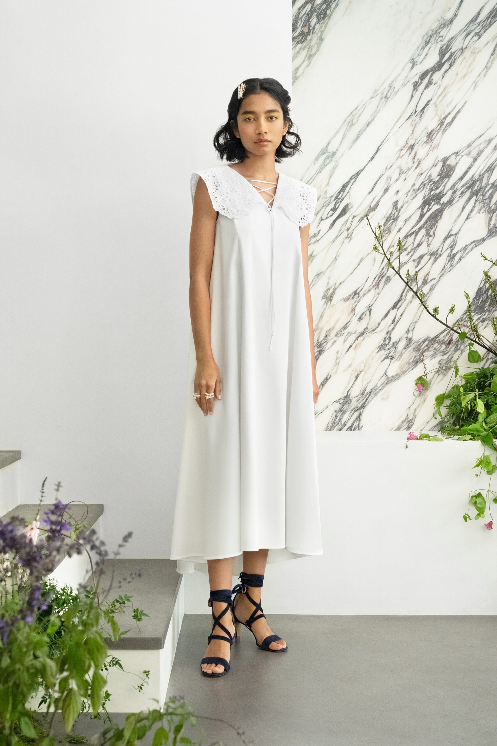 white relaxed midi dress