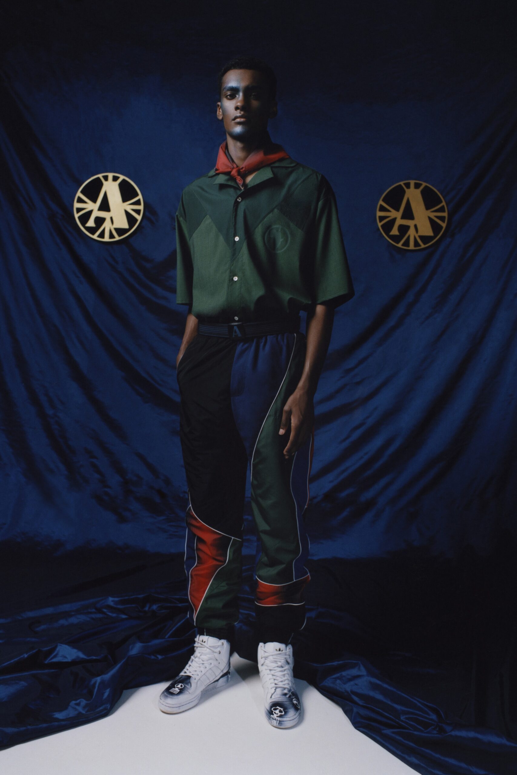 green relaxed shirt with fitted pants