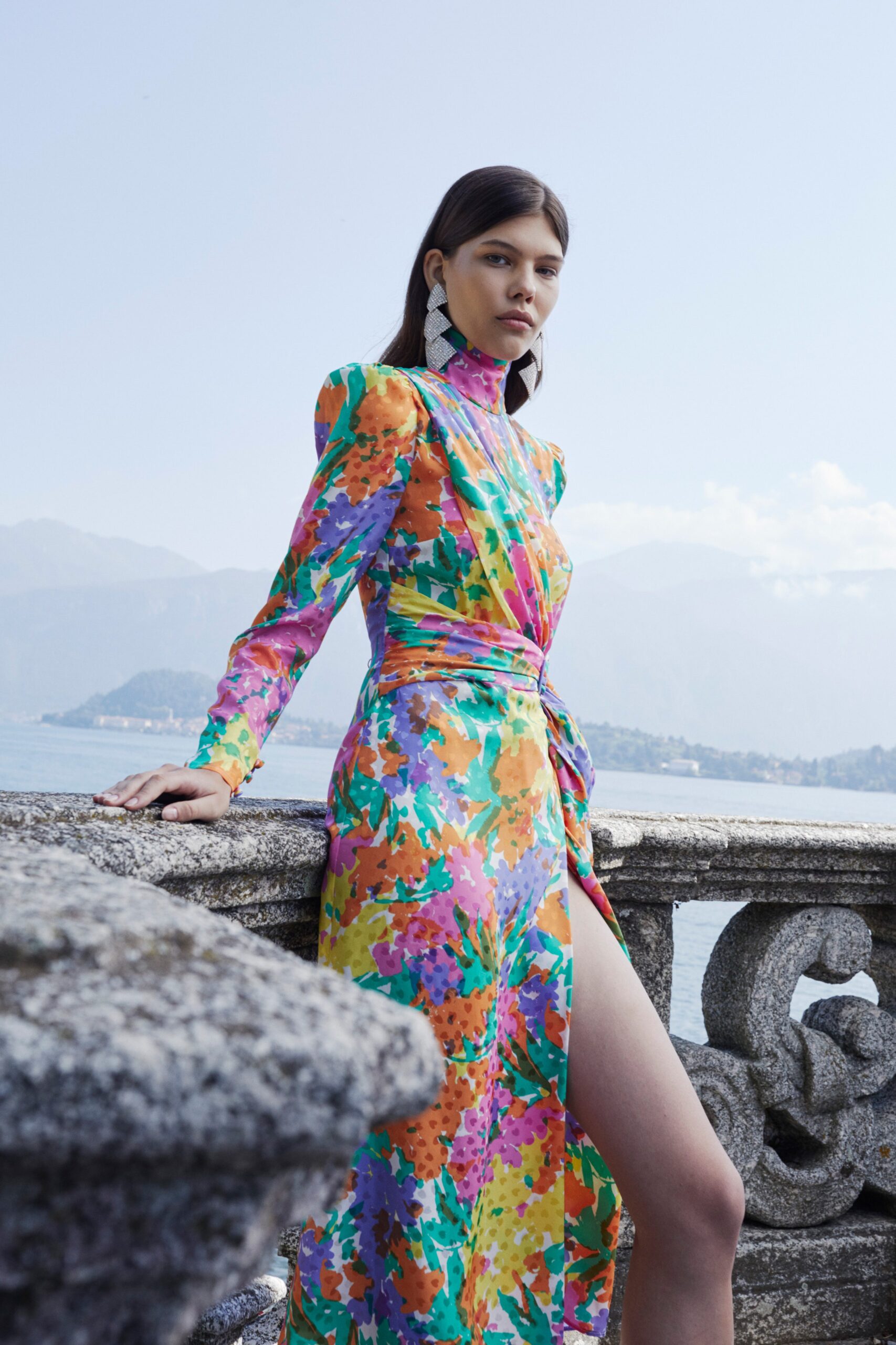 multi-colored silk long-sleeve dress