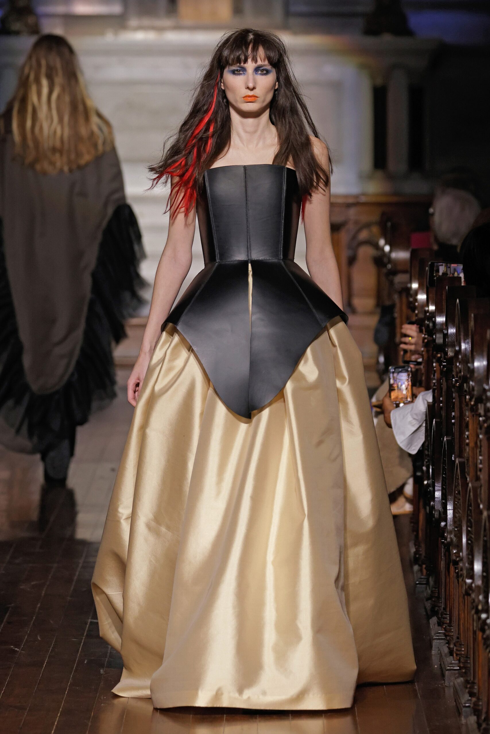 black and gold sleeveless gown