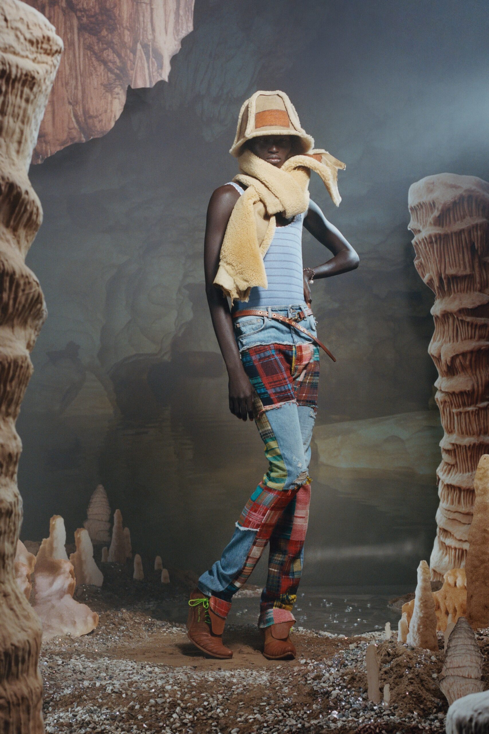 multi denim slim distressed pants