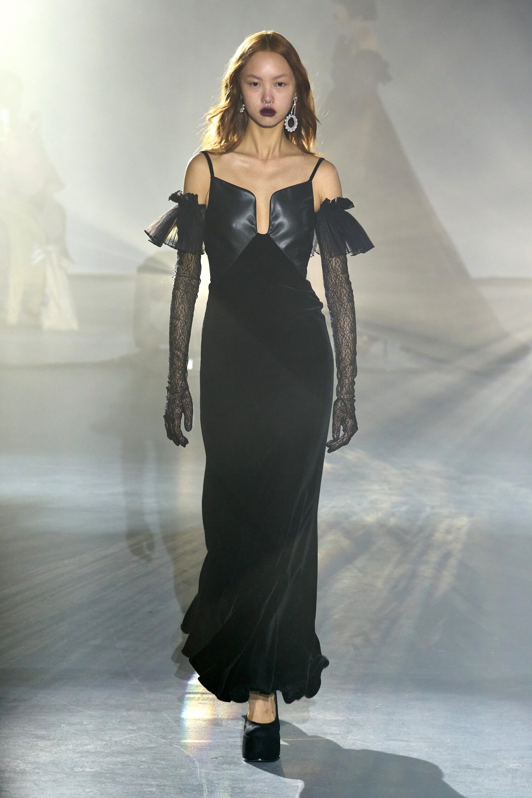 black silk ruffled gown
