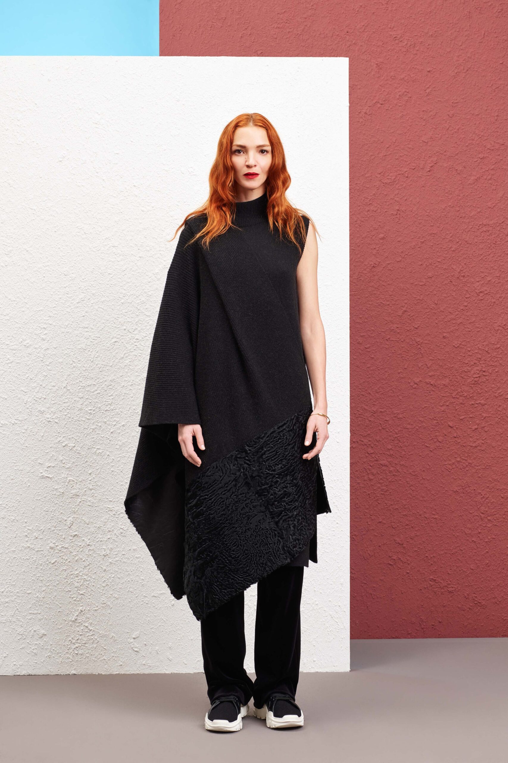 black asymmetric wool dress