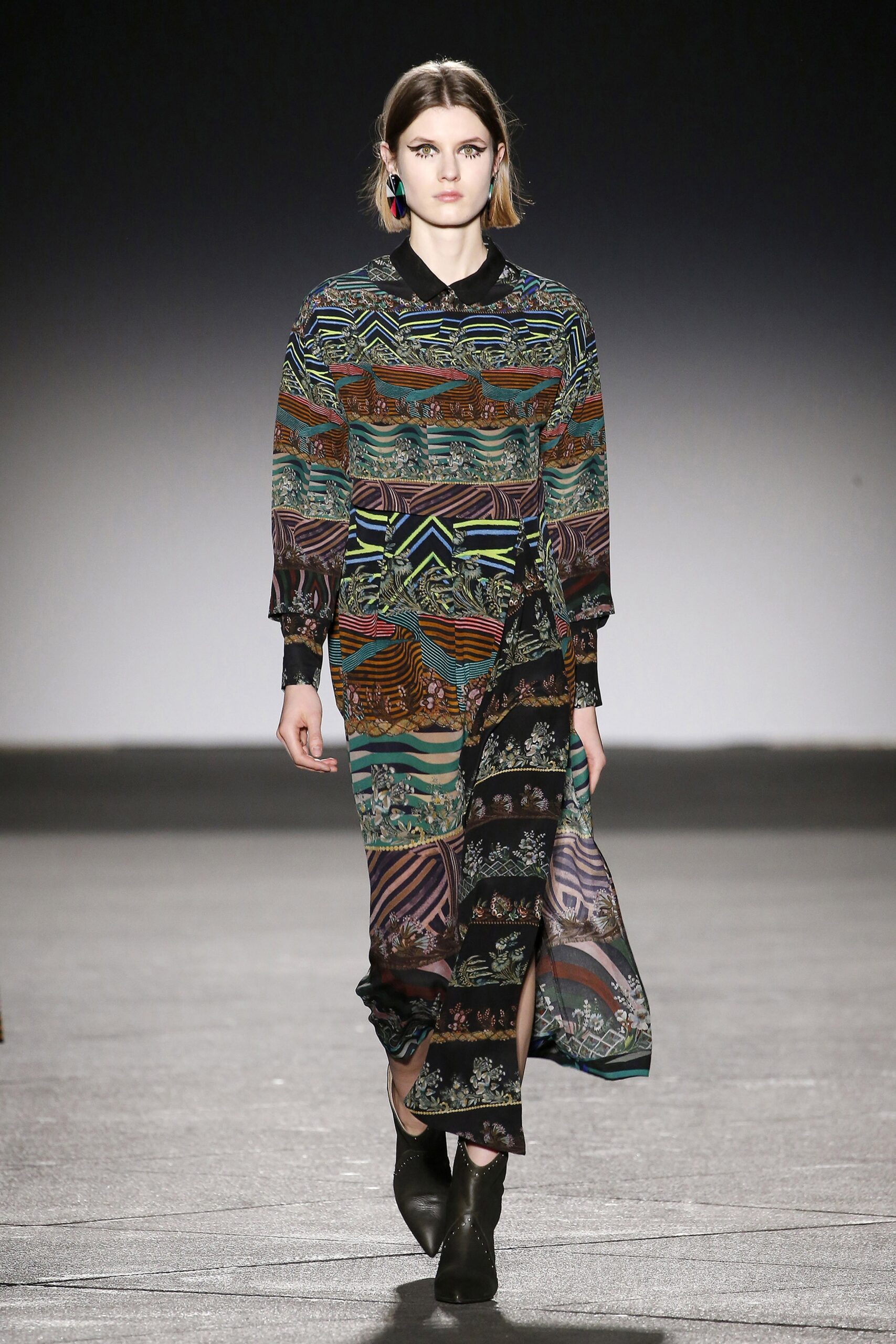 multi-colored printed midi dress