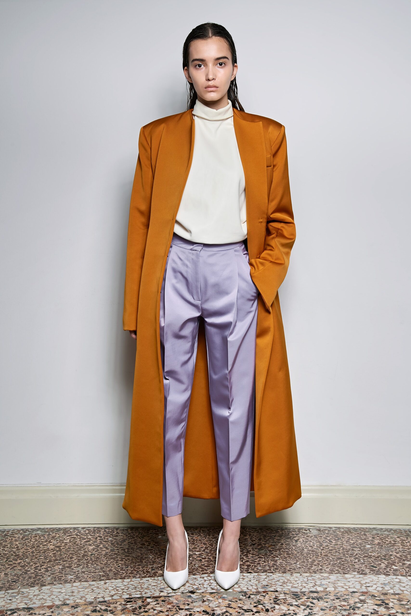 lavender tailored straight-leg pants