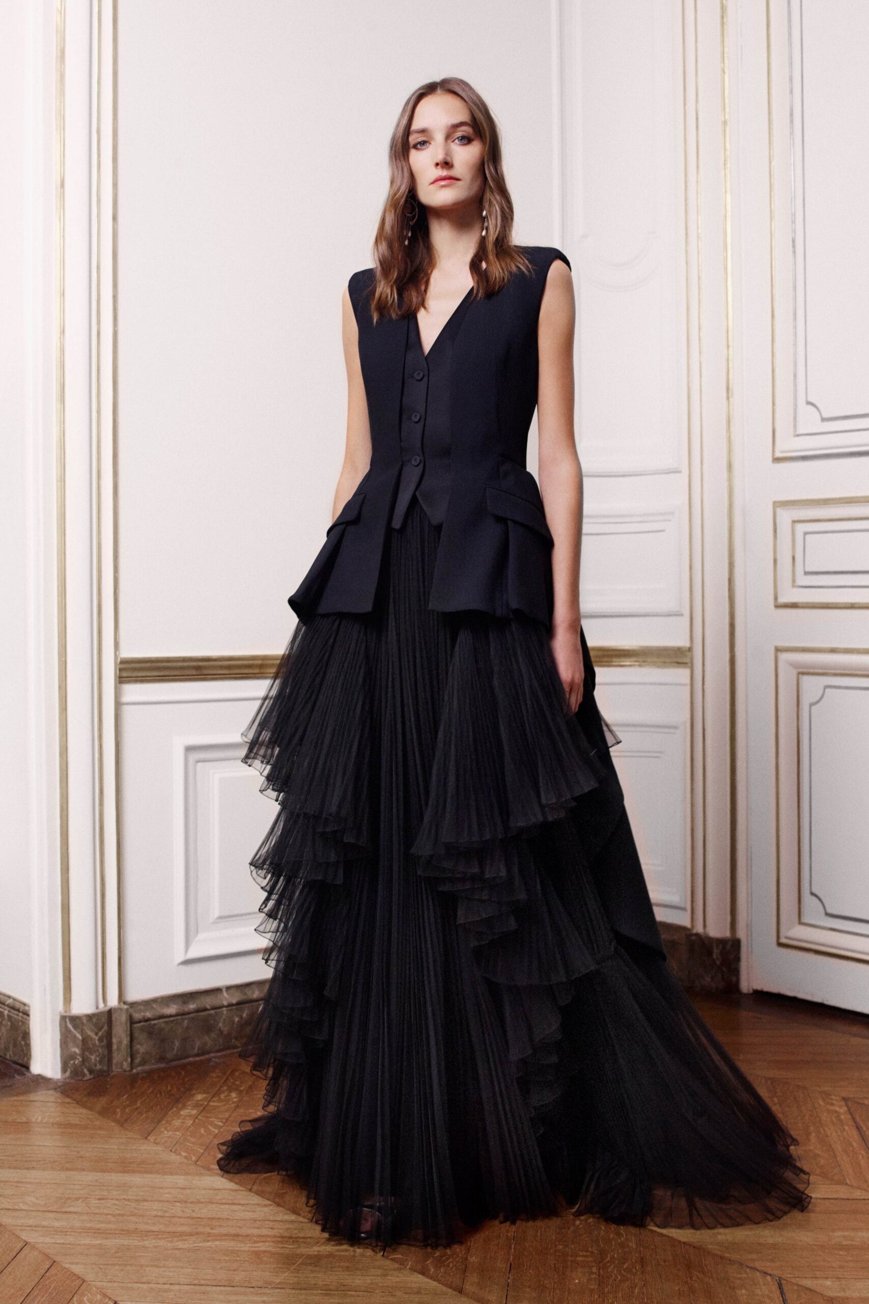 black tiered maxi dress with vest