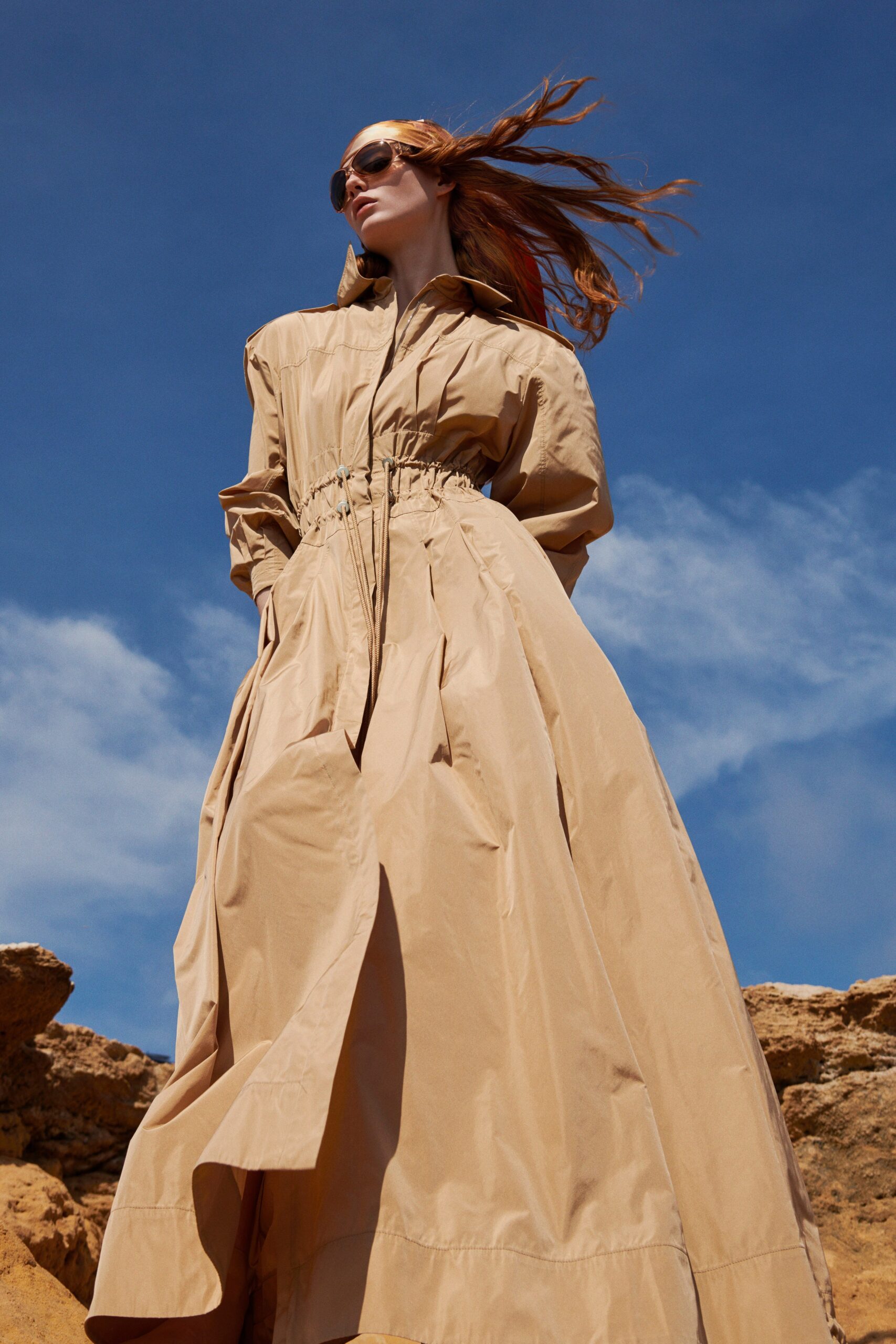beige relaxed long-sleeve dress