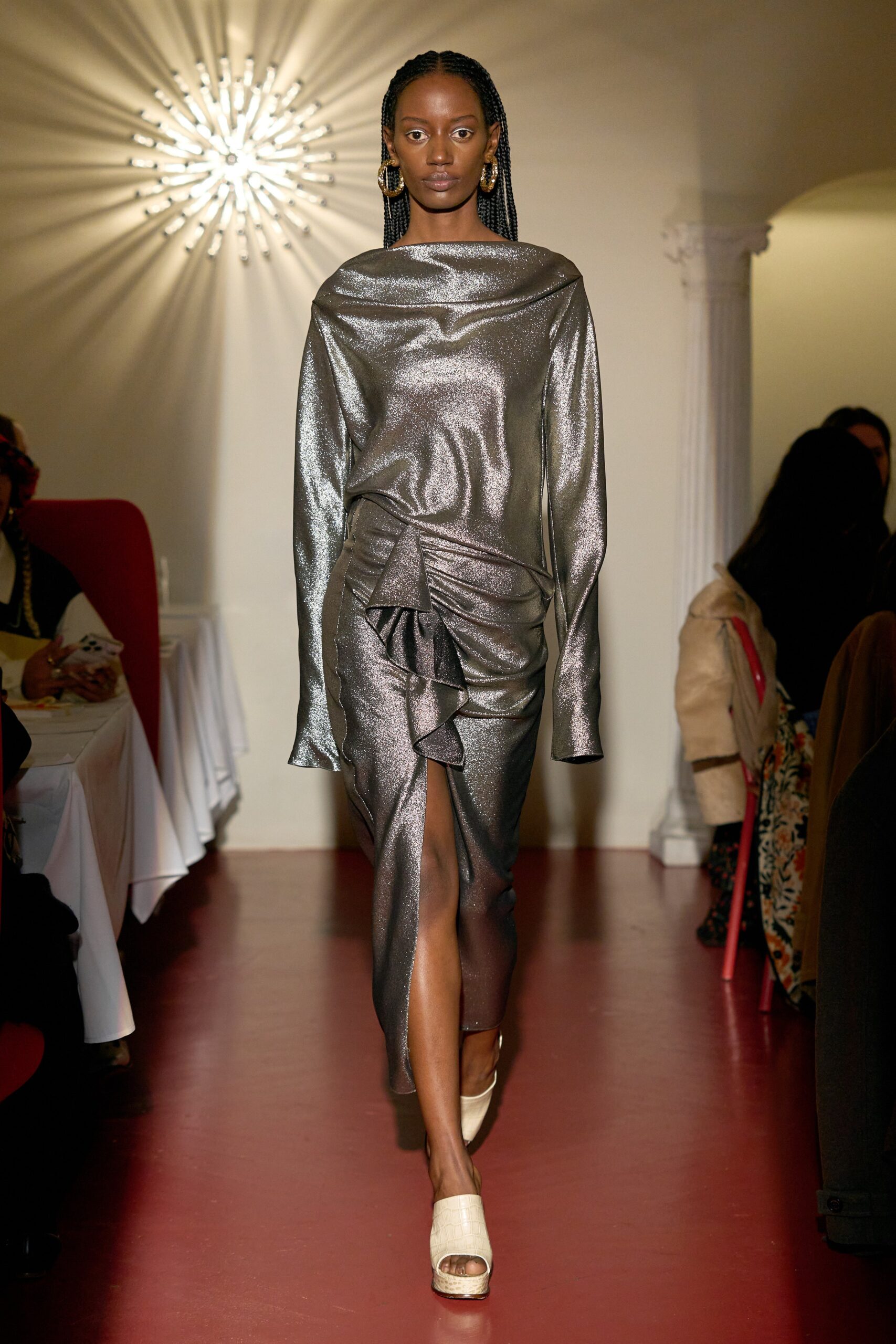 fitted silver metallic dress