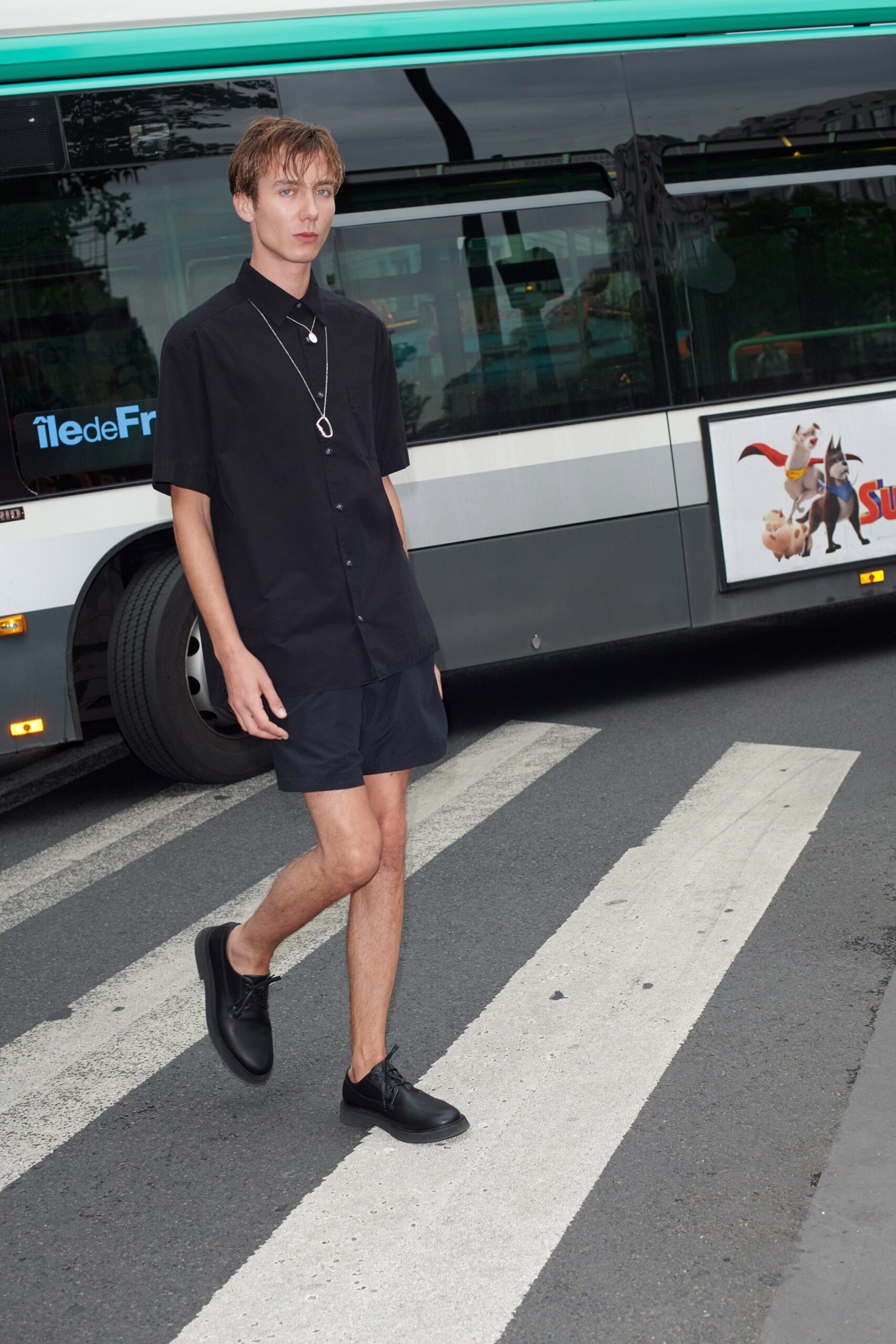 black short-sleeve collared relaxed shirt