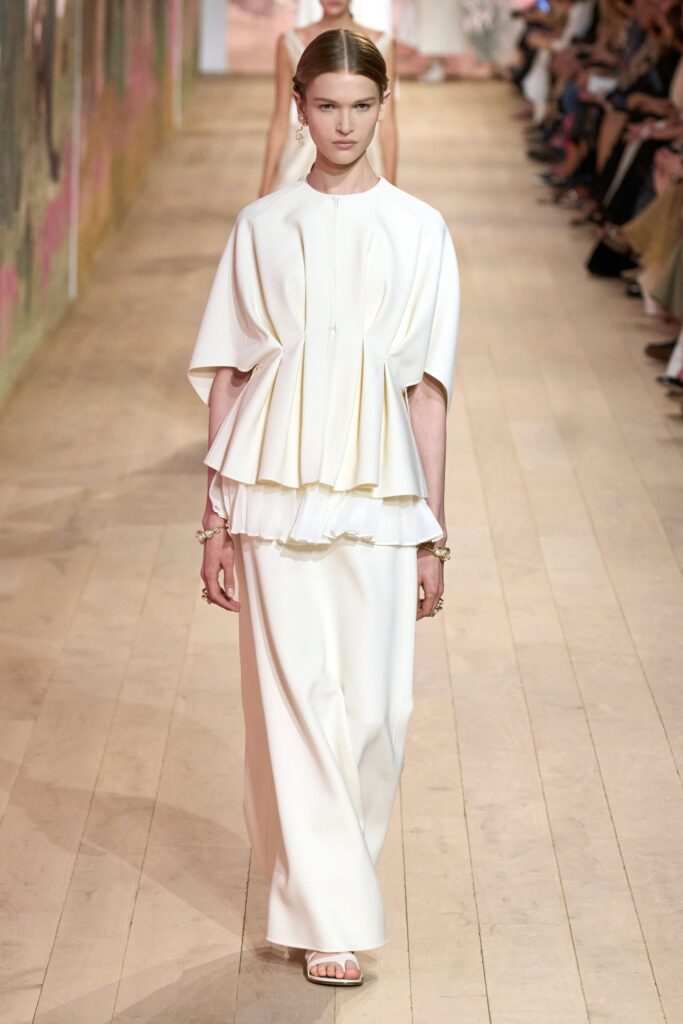 white silk pleated gown