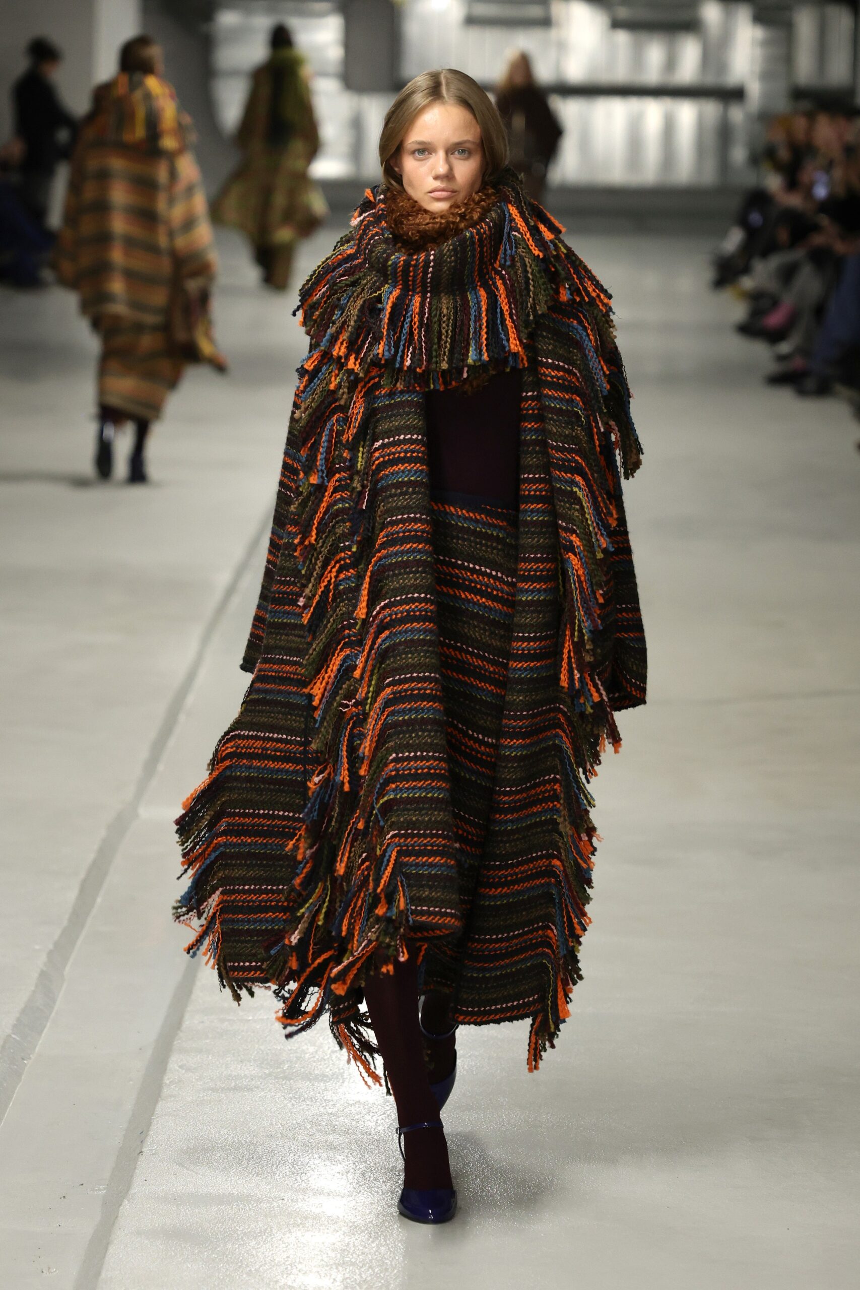 brown fringed wool cape