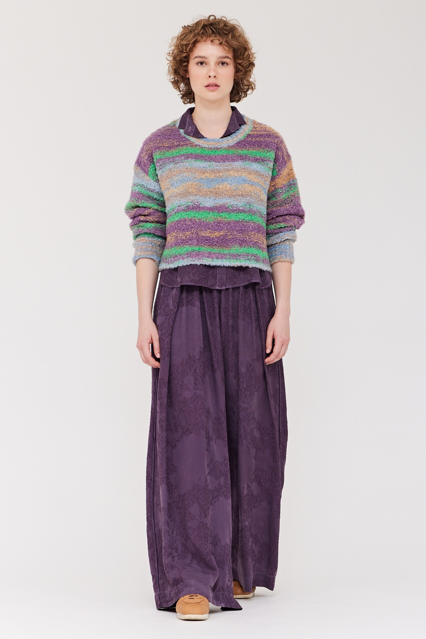 relaxed striped sweater and wide-leg pants