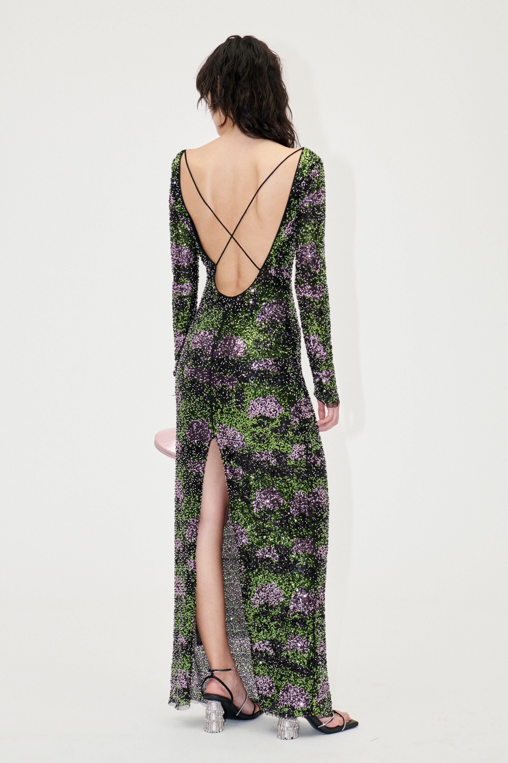 fitted purple and green gown