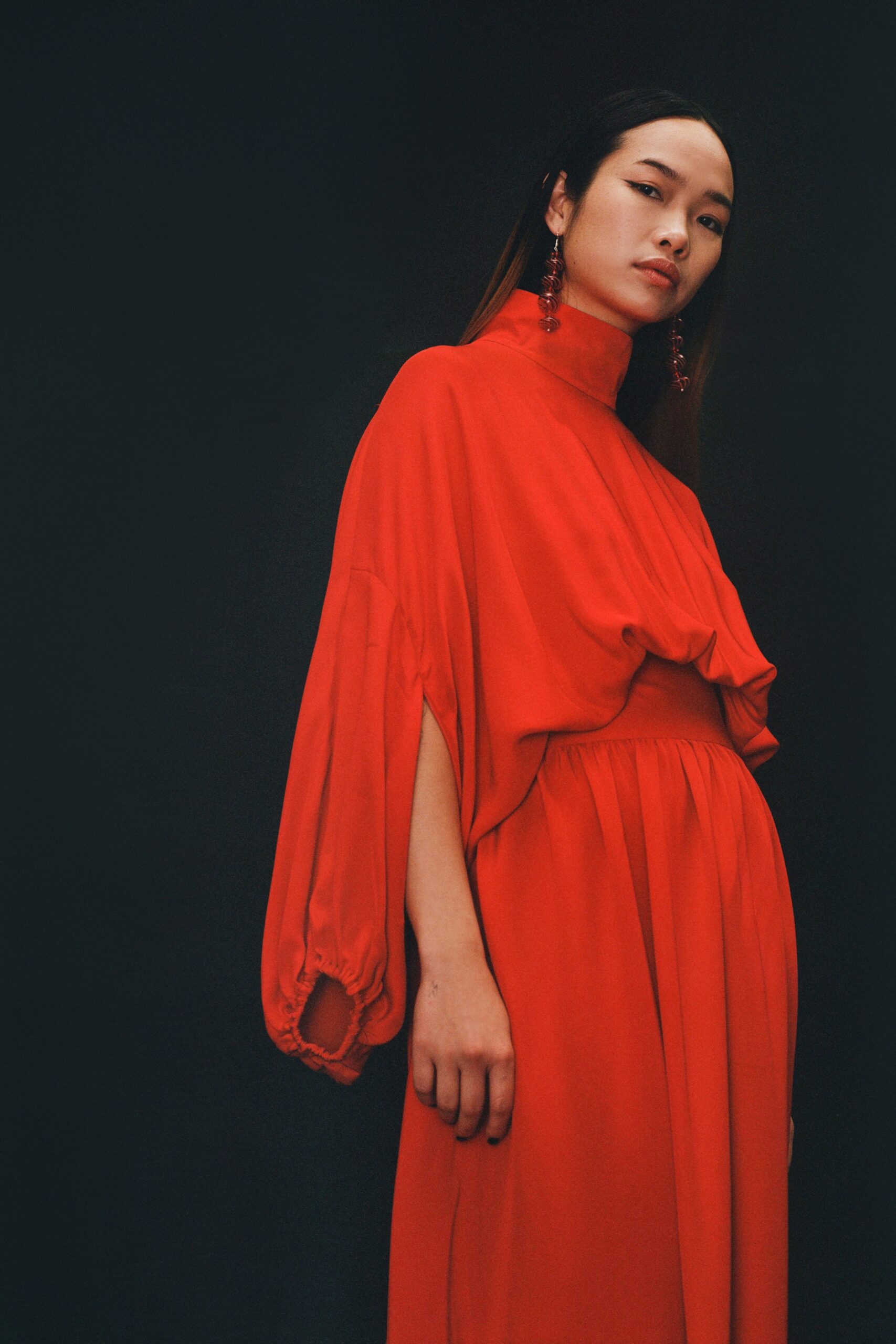 red silk relaxed dress