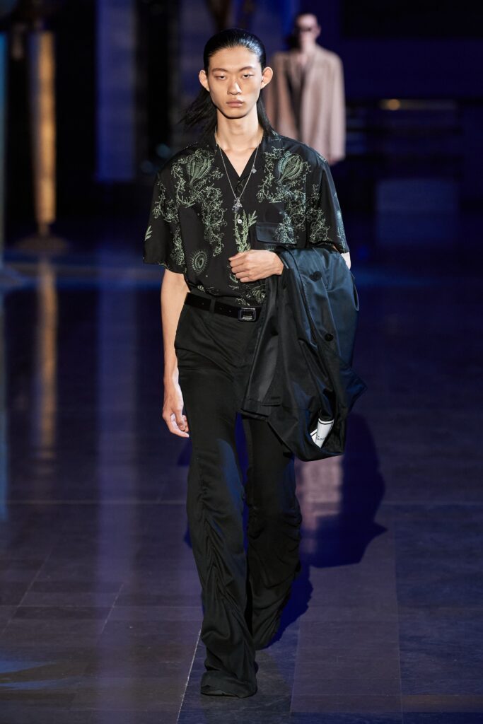 black fitted shirt and pants