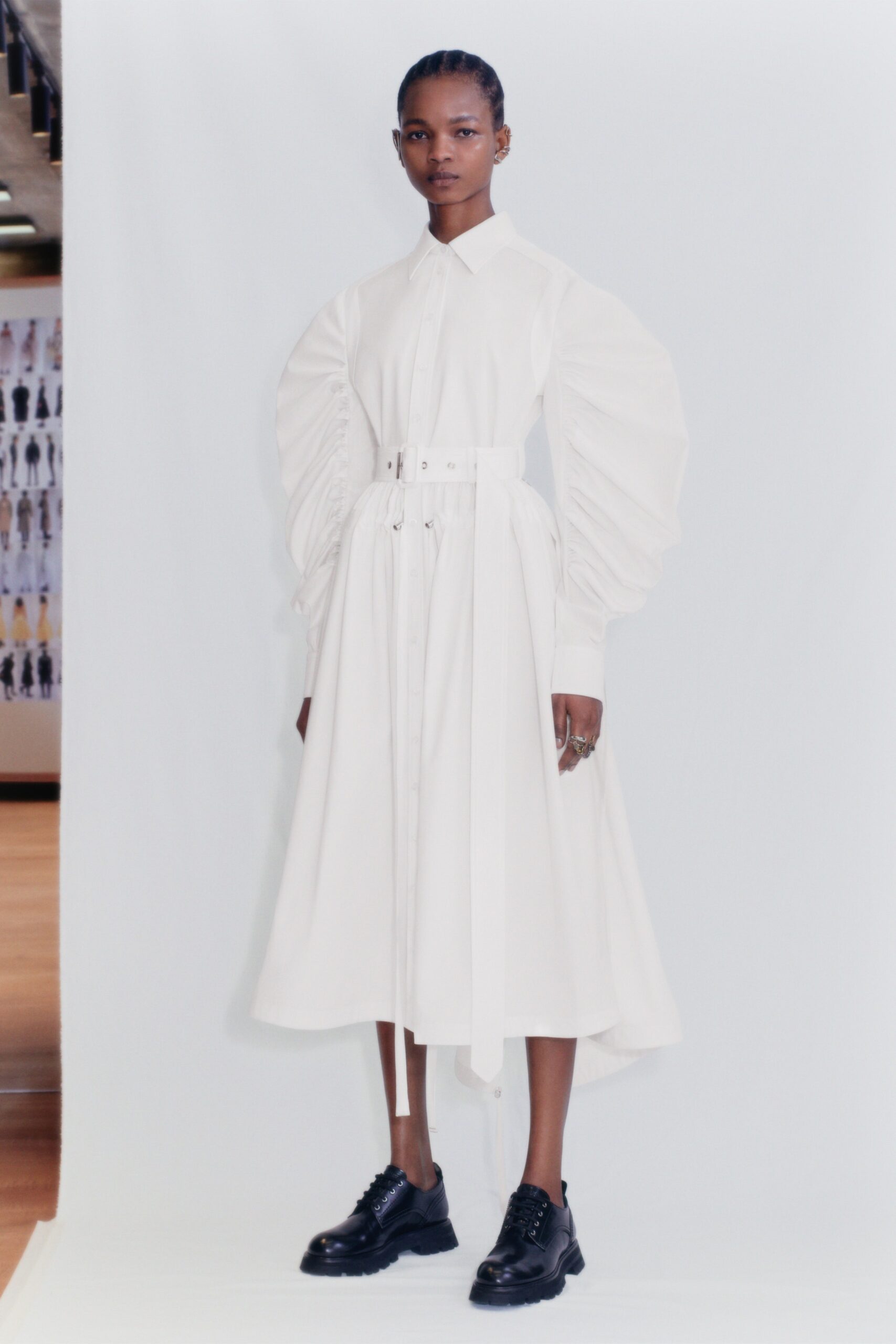 white collared midi dress