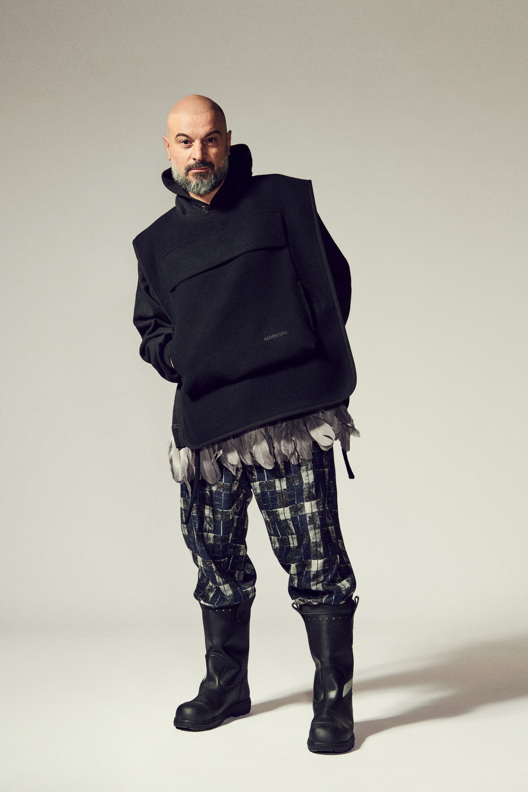 black oversized hoodie with checked pants