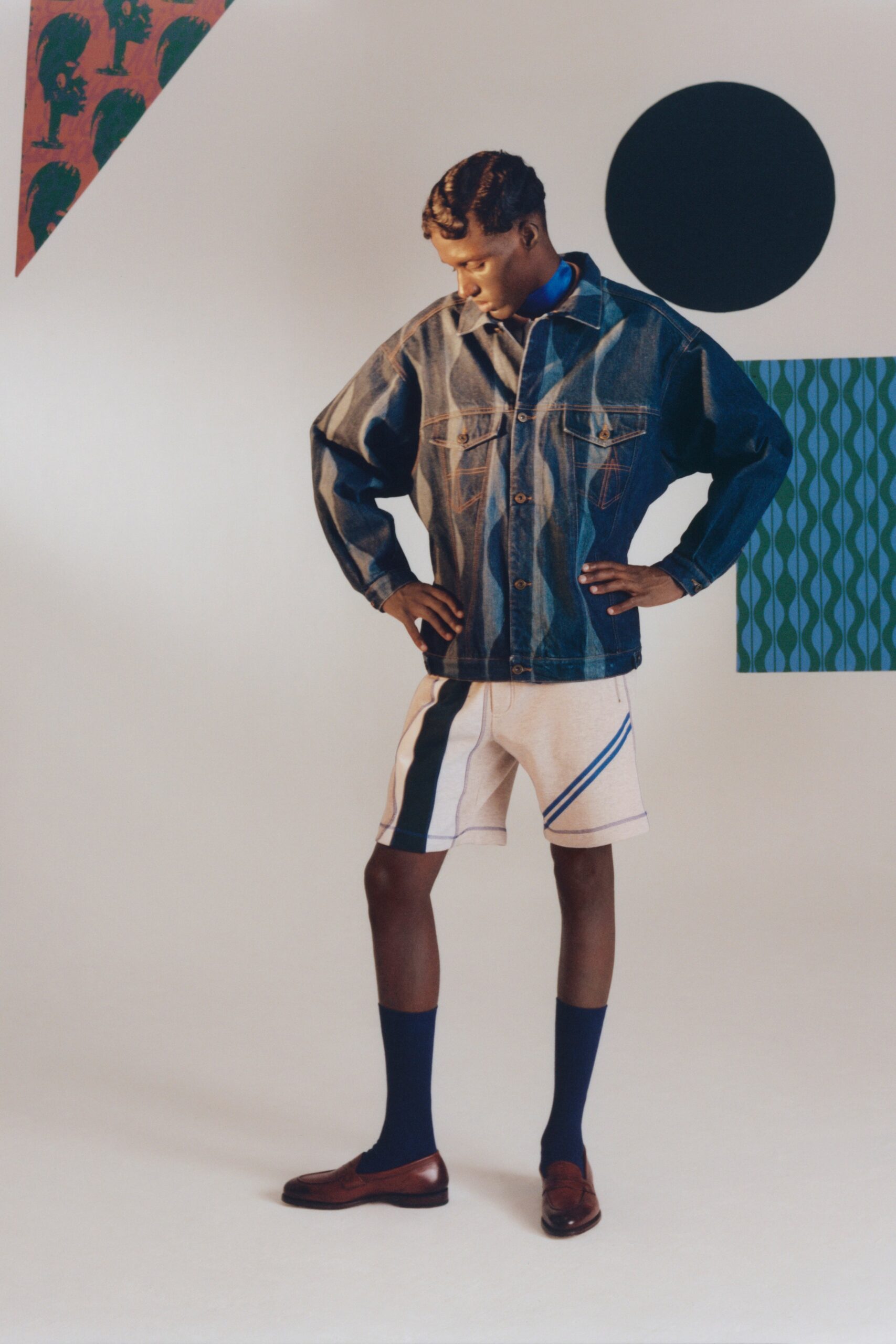 oversized denim jacket with relaxed shorts