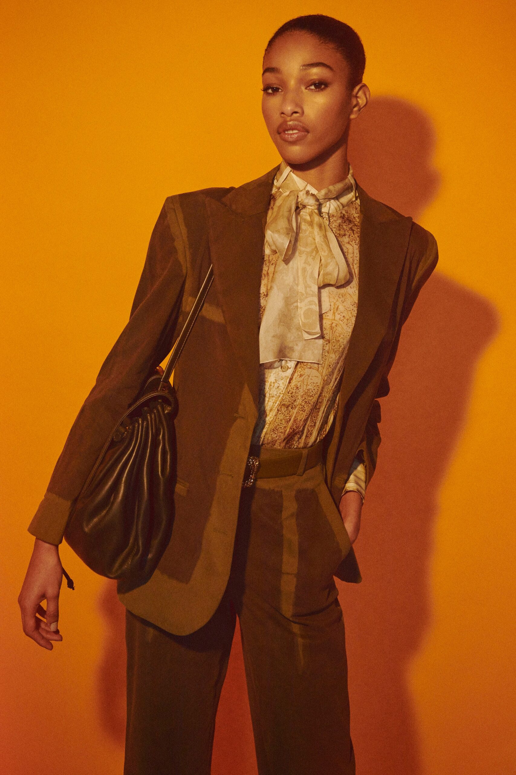 brown tailored blazer and pants