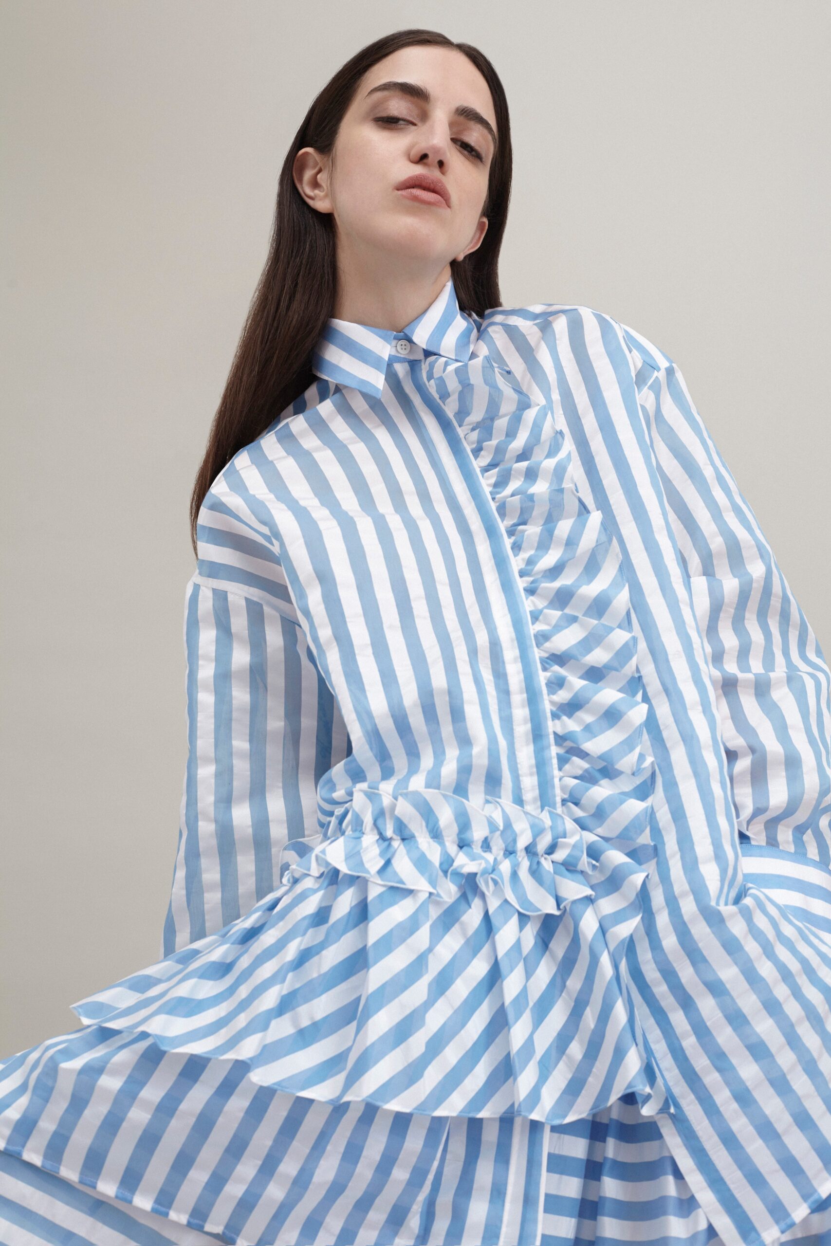 blue and white striped shirt-dress