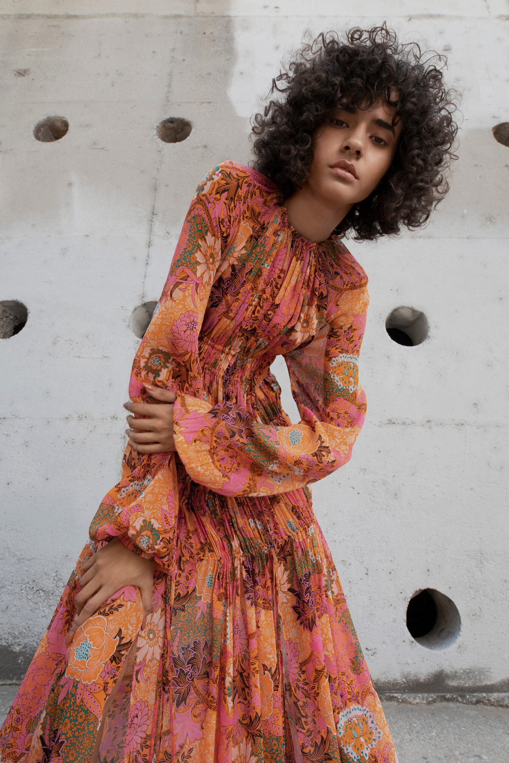 pink and orange floral maxi dress