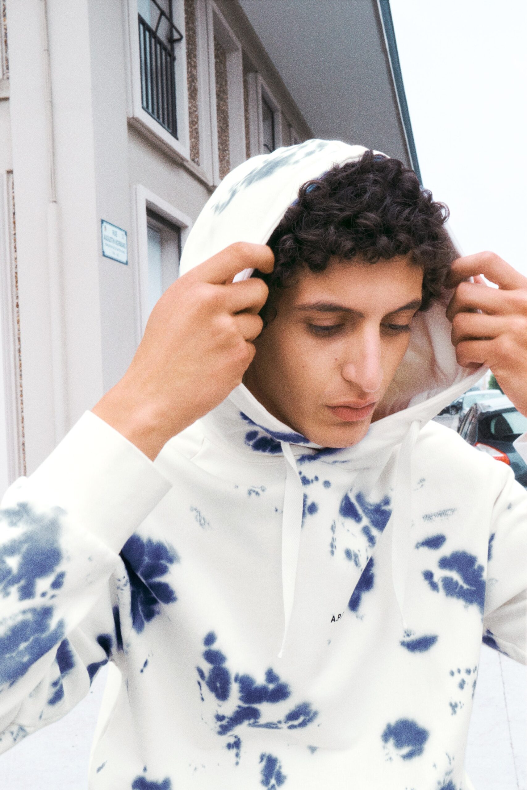 relaxed white and blue hoodie