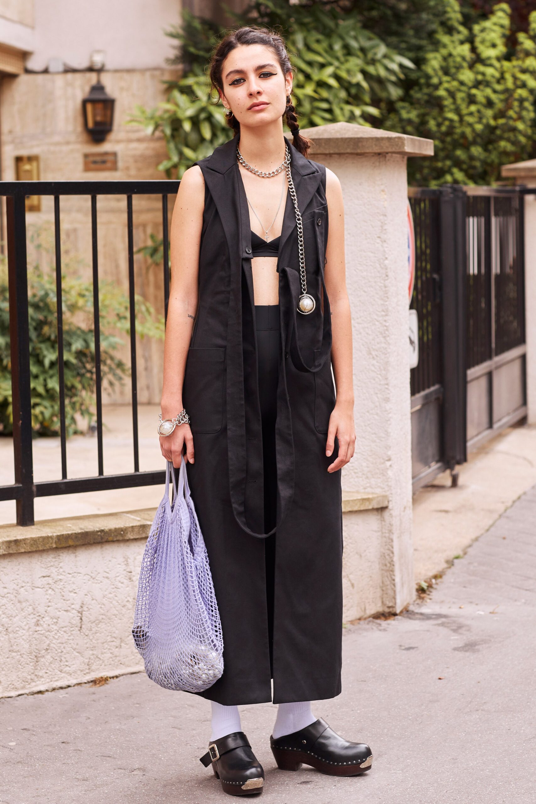 black fitted midi dress and top