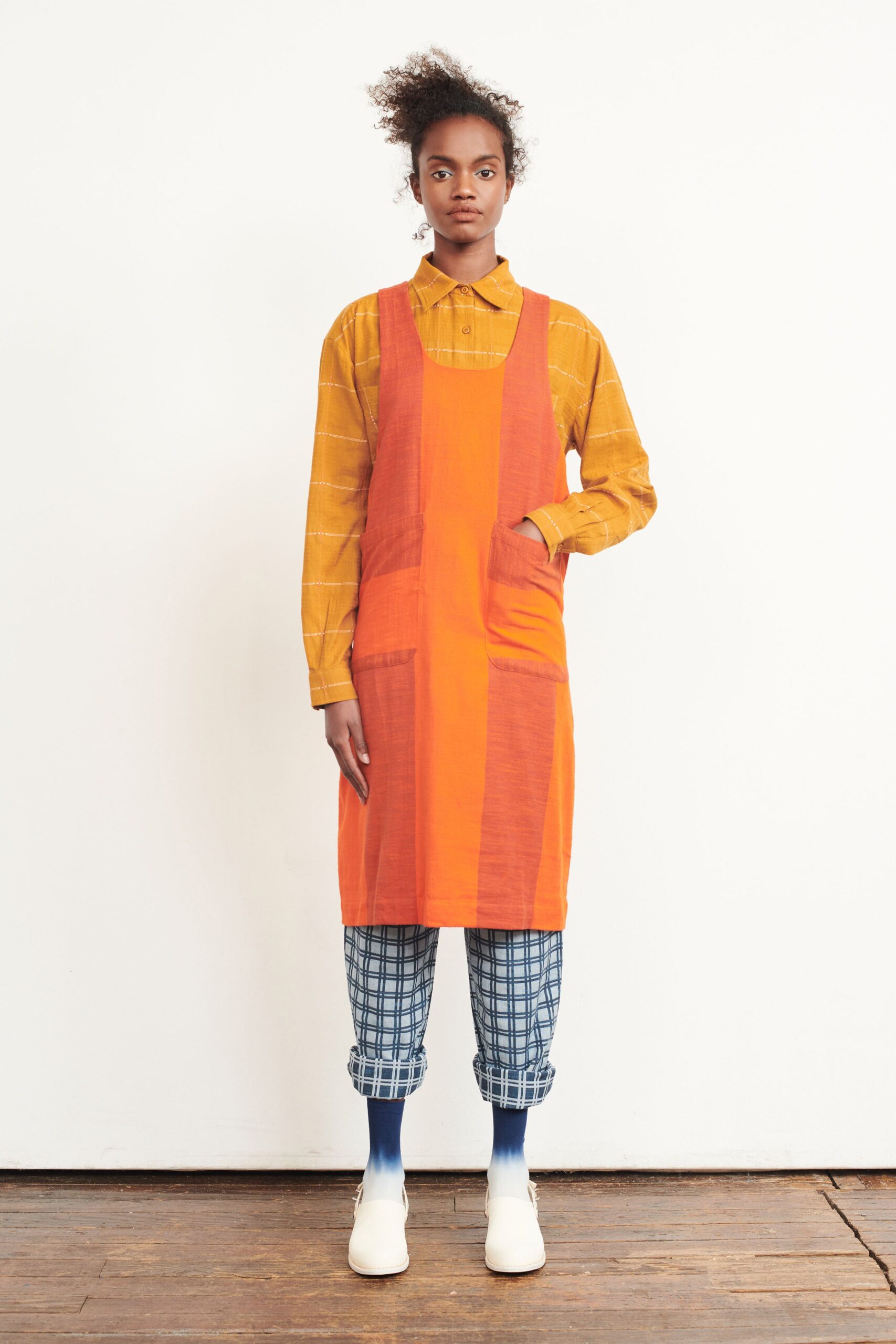 orange dress with yellow shirt