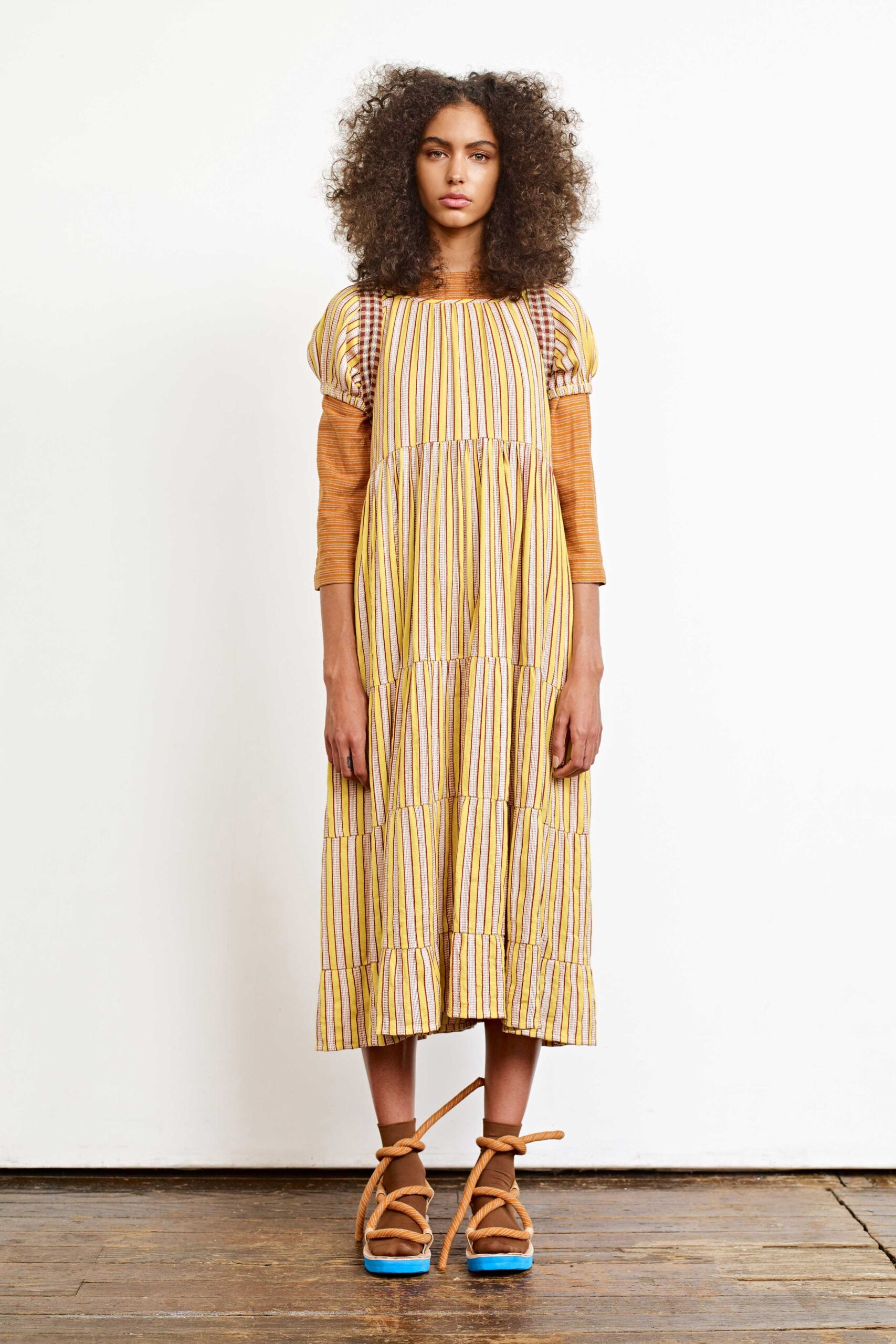 yellow striped midi dress