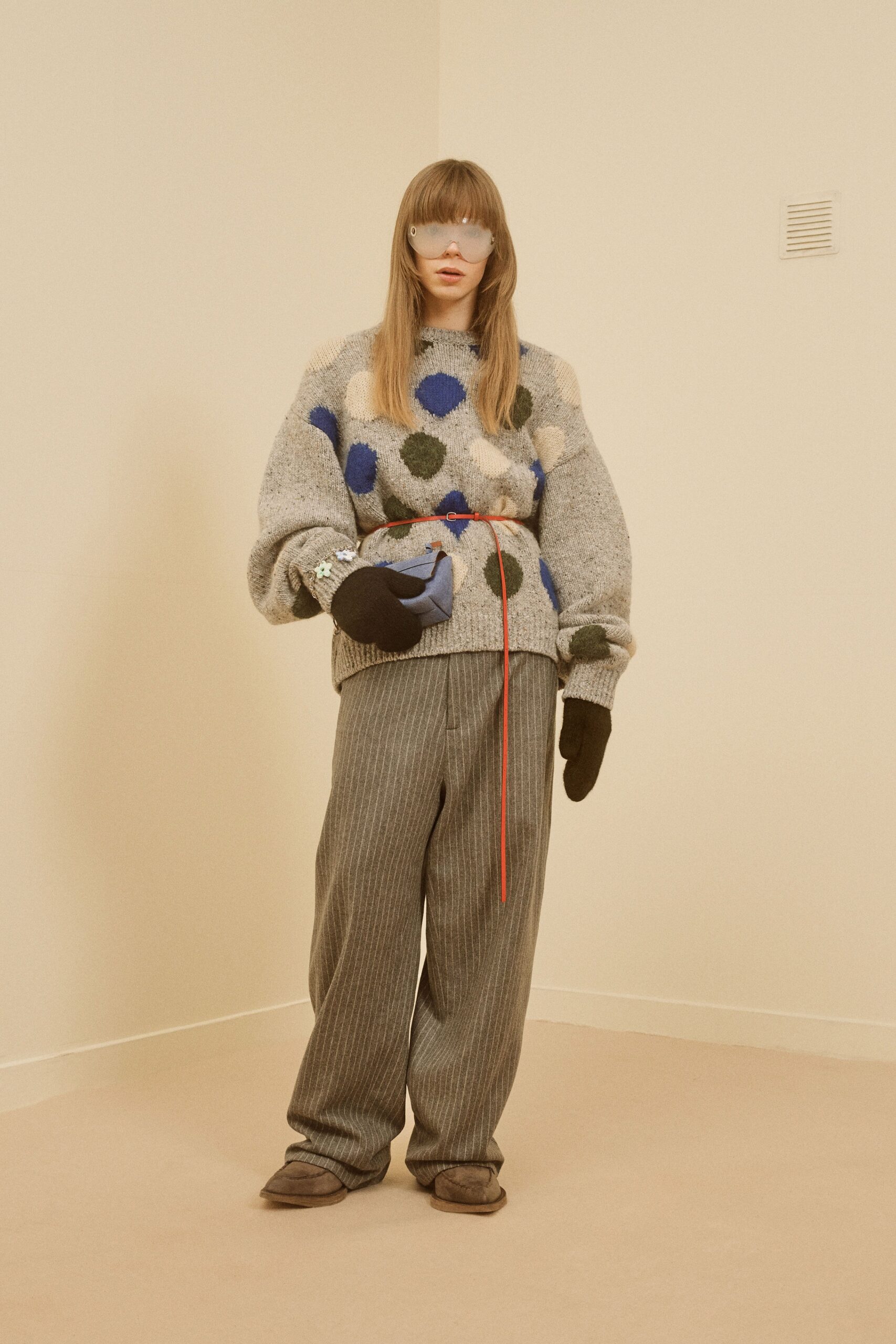 gray wool long-sleeve collared oversized draped sweater
