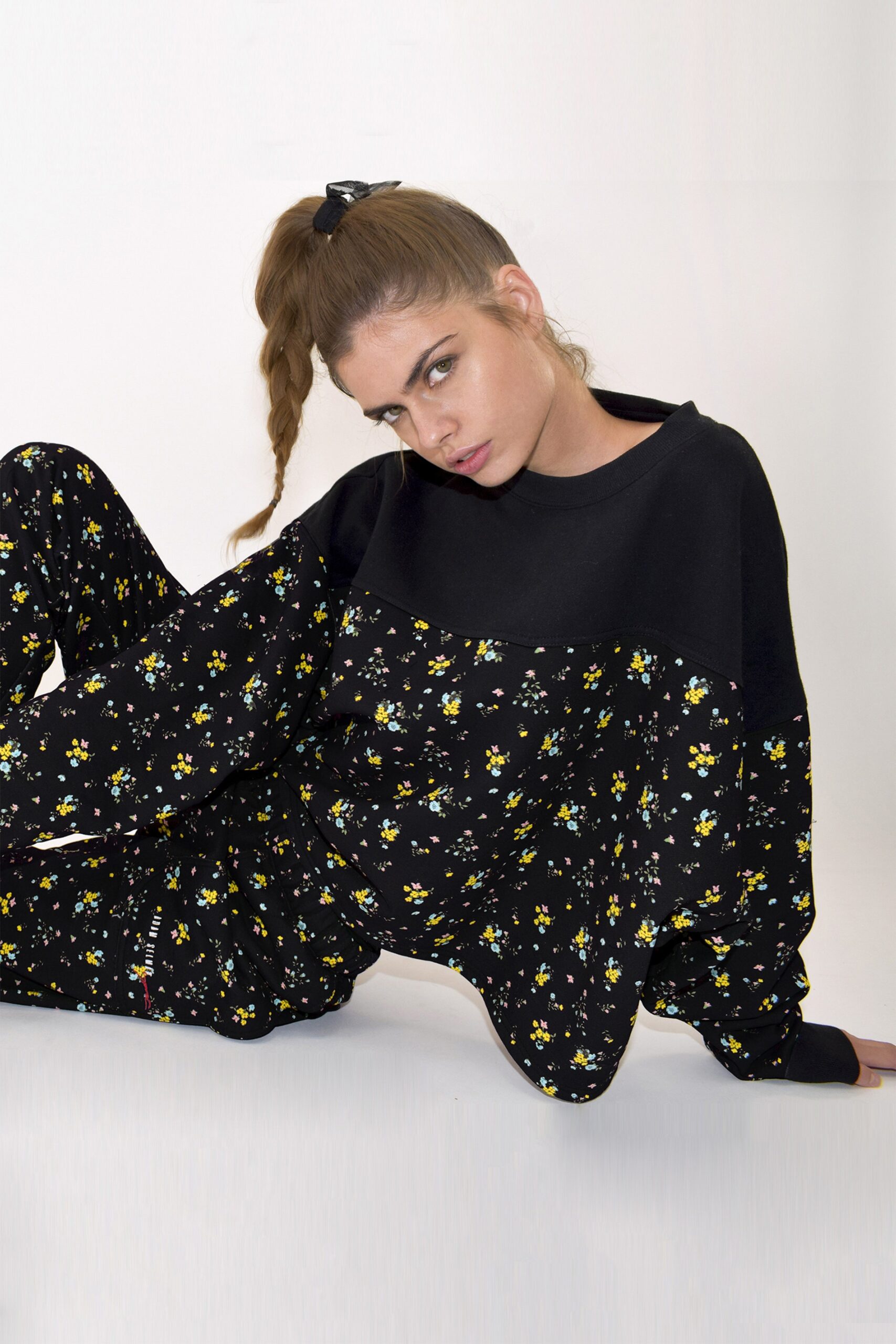 black floral oversized sweater and pants