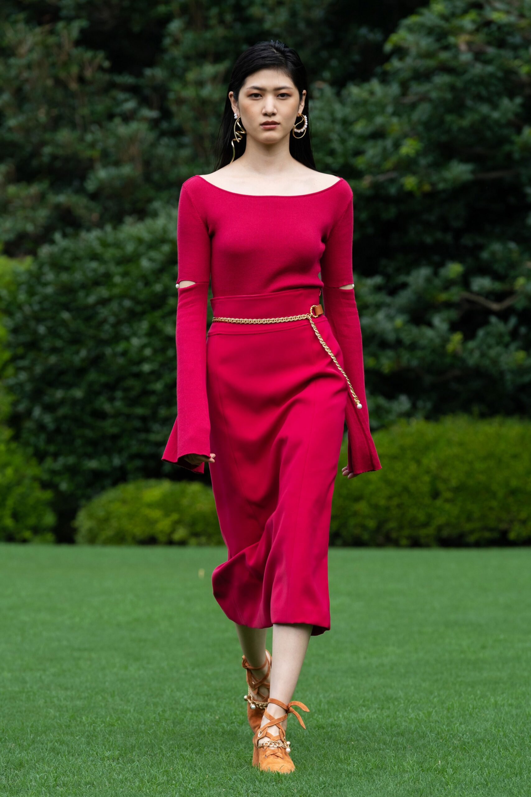 fitted red off-shoulder dress