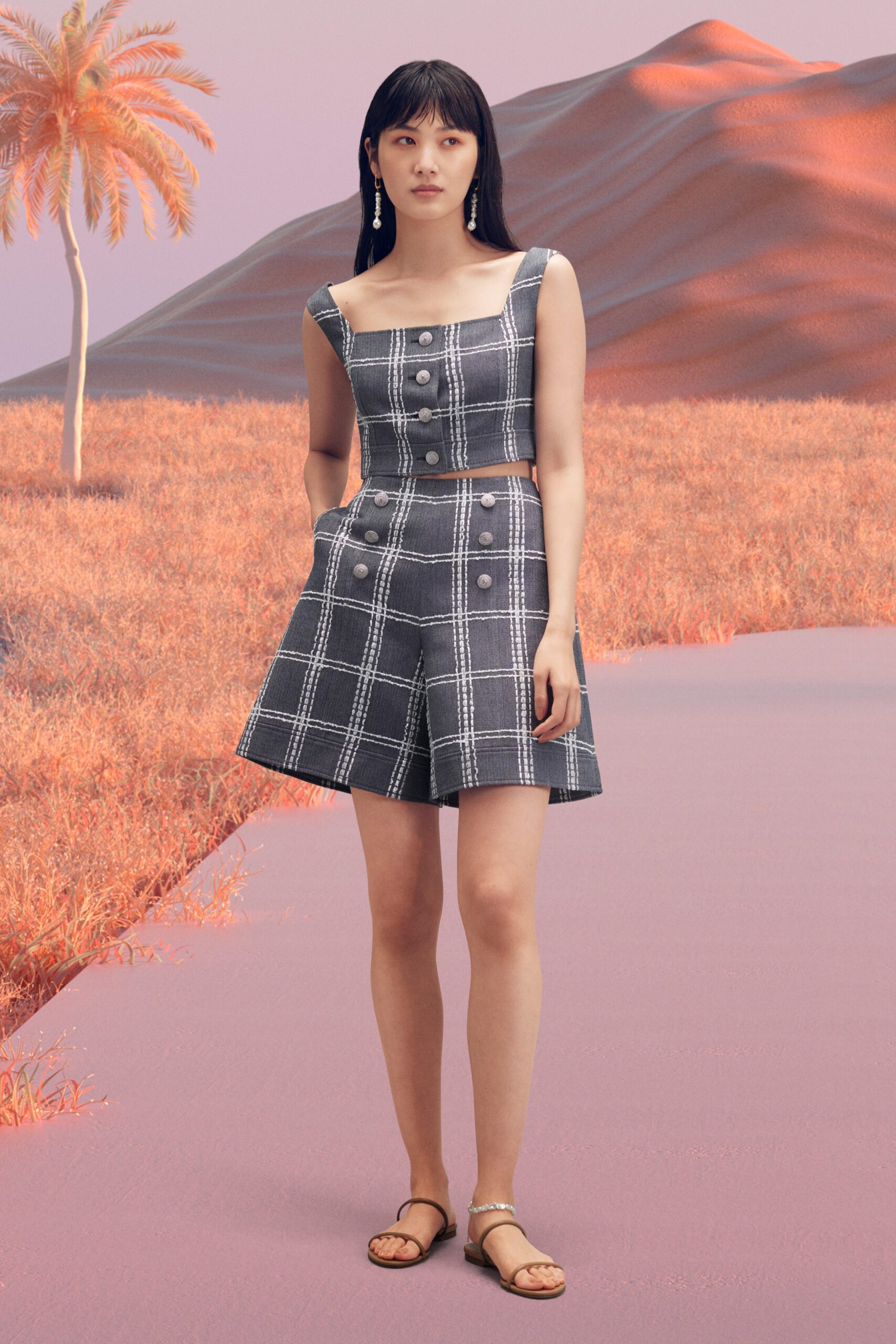 gray and white checked dress